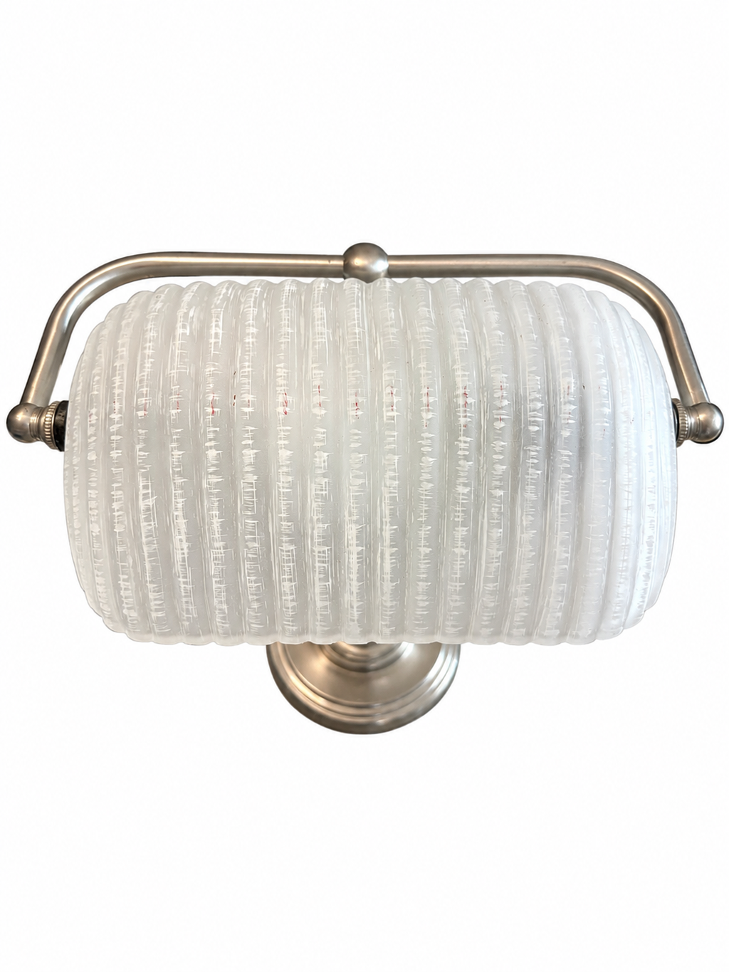 Brushed Nickel Banker Lamp with Textured Glass Shade
