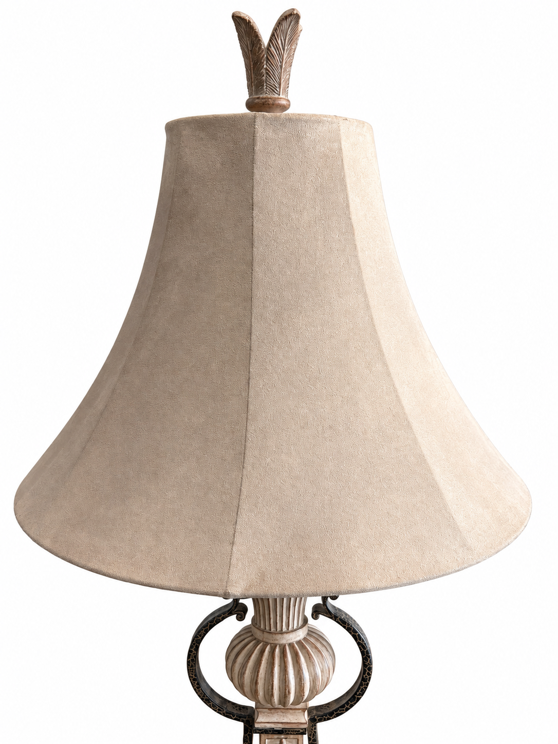 Ornate Antique-Style Bronze & Champagne Table Lamp with Fabric Bell Shade