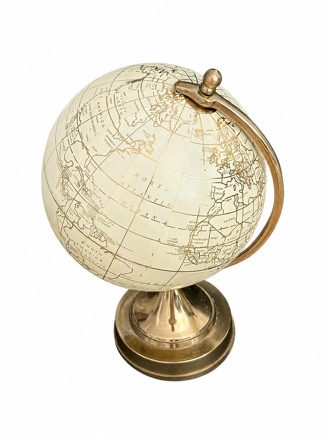 Vintage-Inspired Ivory & Brass Decorative World Globe