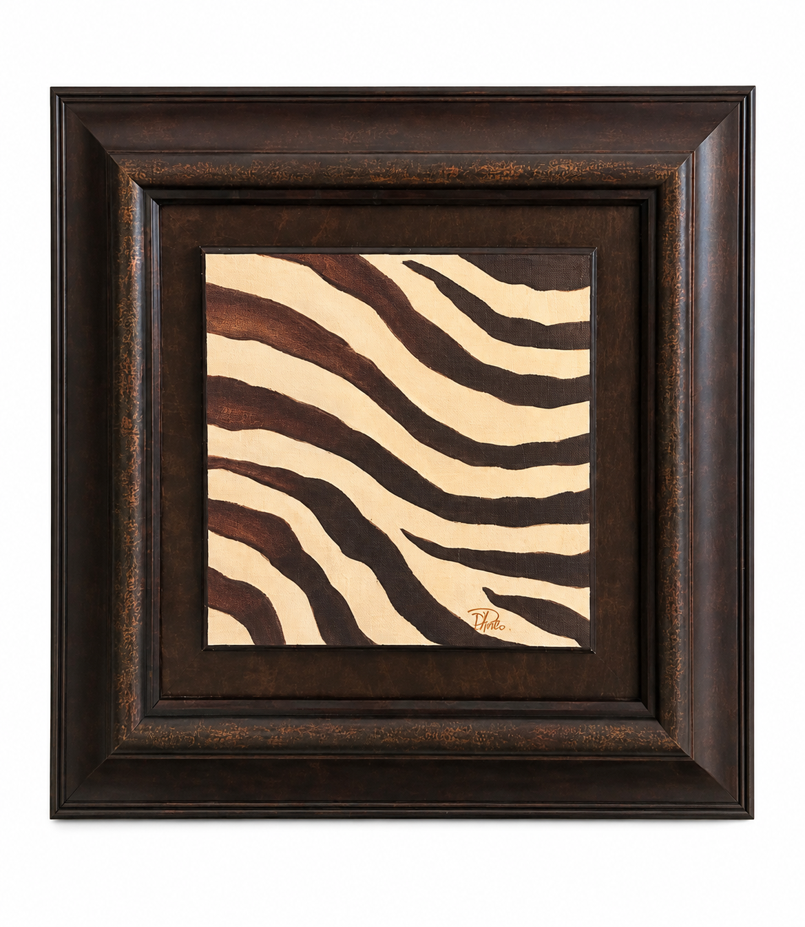 Framed Zebra Stripe Wall Art – Distressed Bronze Finish