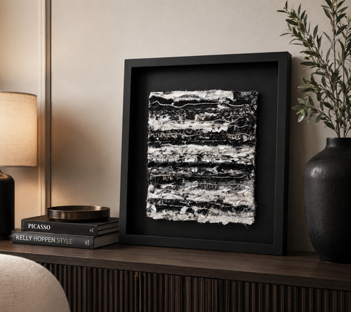 Framed Monochrome Mixed Media Textile Wall Art