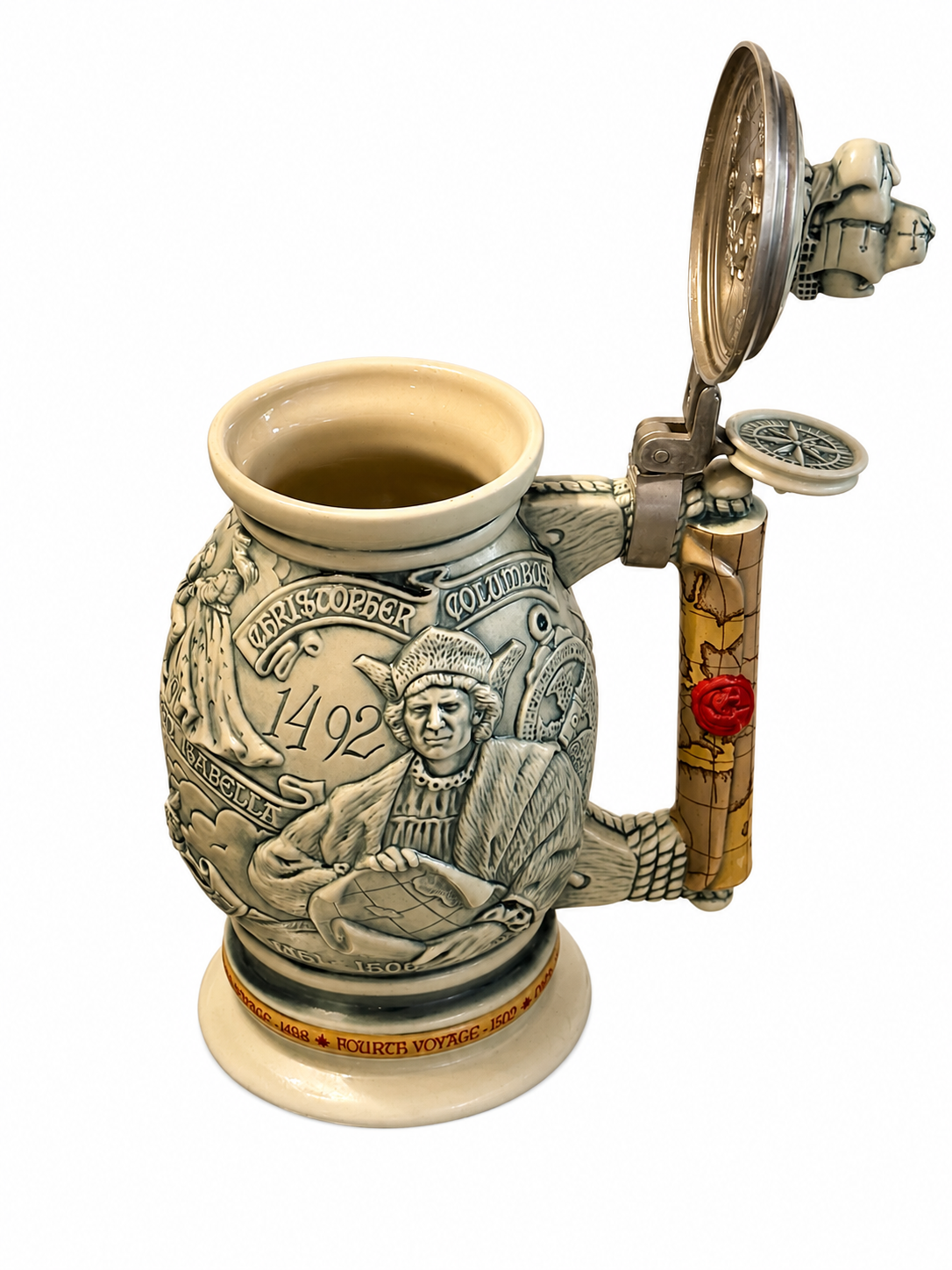 Vintage Christopher Columbus 1492 Commemorative Beer Stein with Pewter Lid