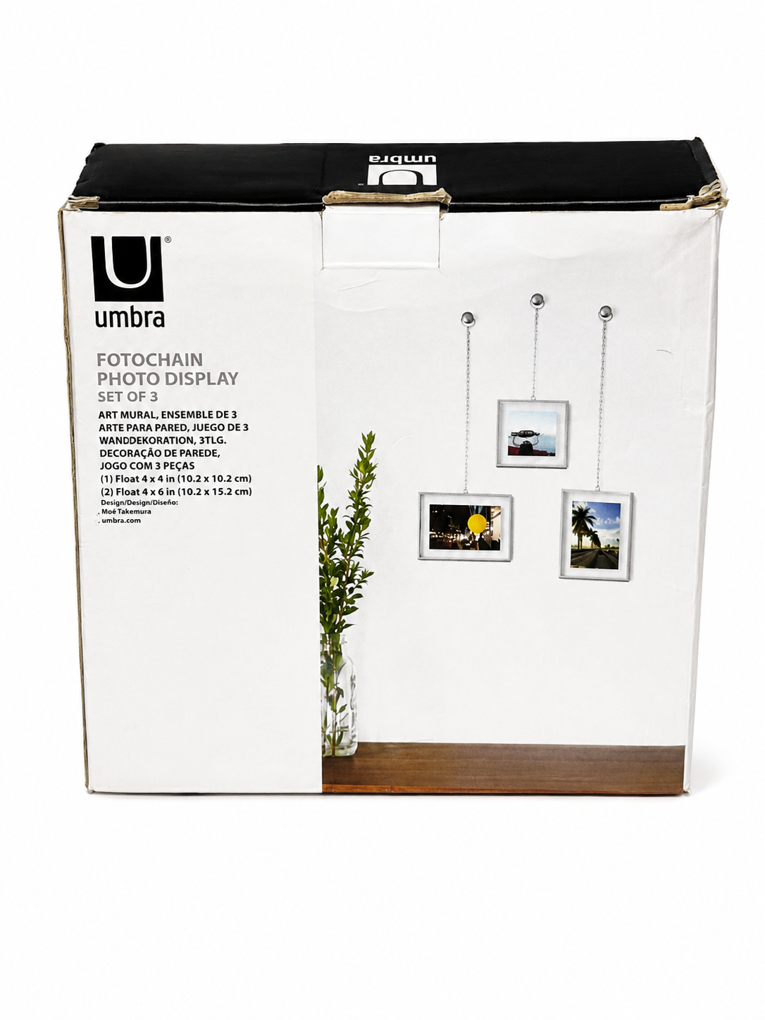 Umbra Fotochain Hanging Photo Display – Set of 3 Floating Picture Frames with Metal Chains | Modern Wall Photo Display
