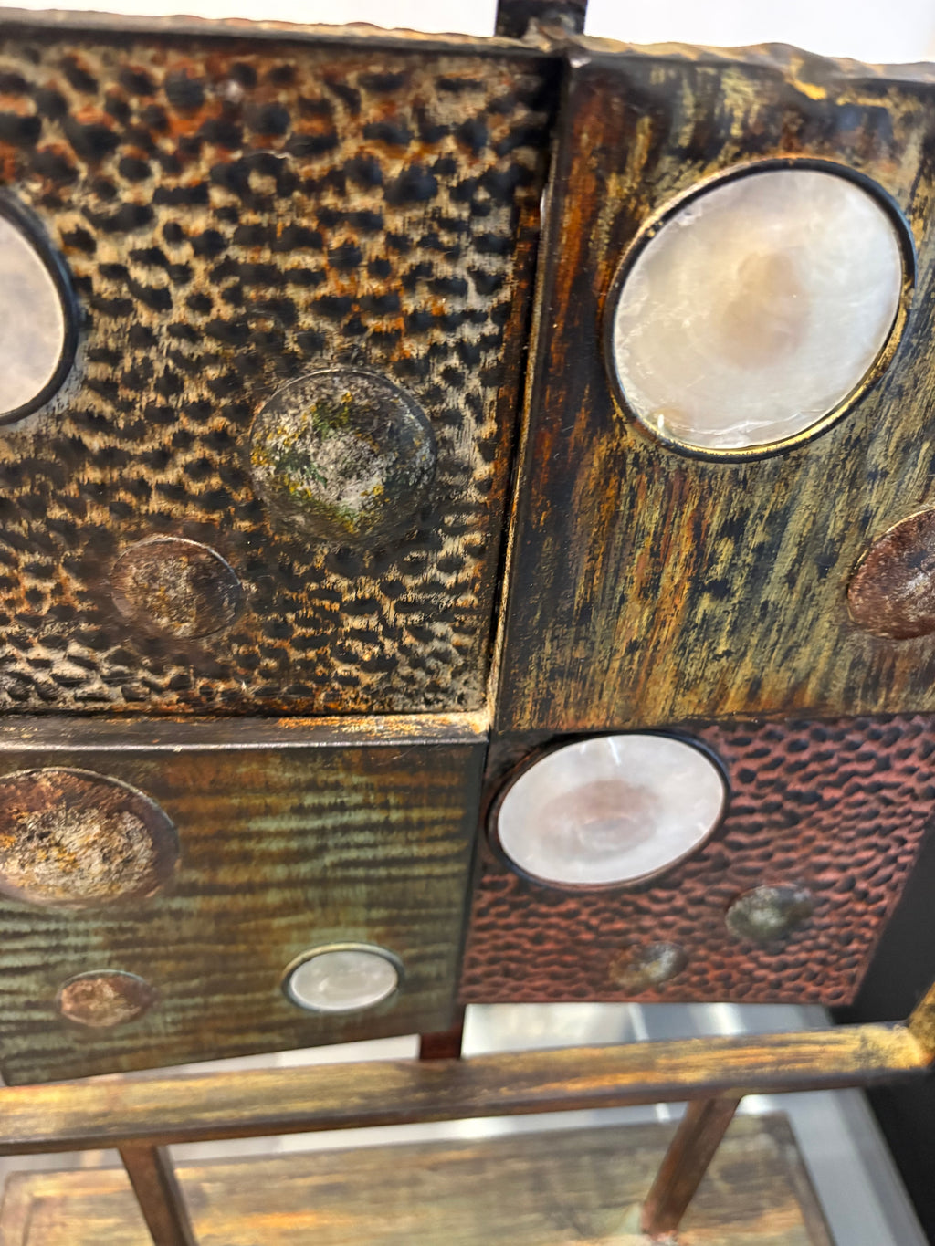 Modern Industrial Metal & Faux Stone Tabletop Sculpture