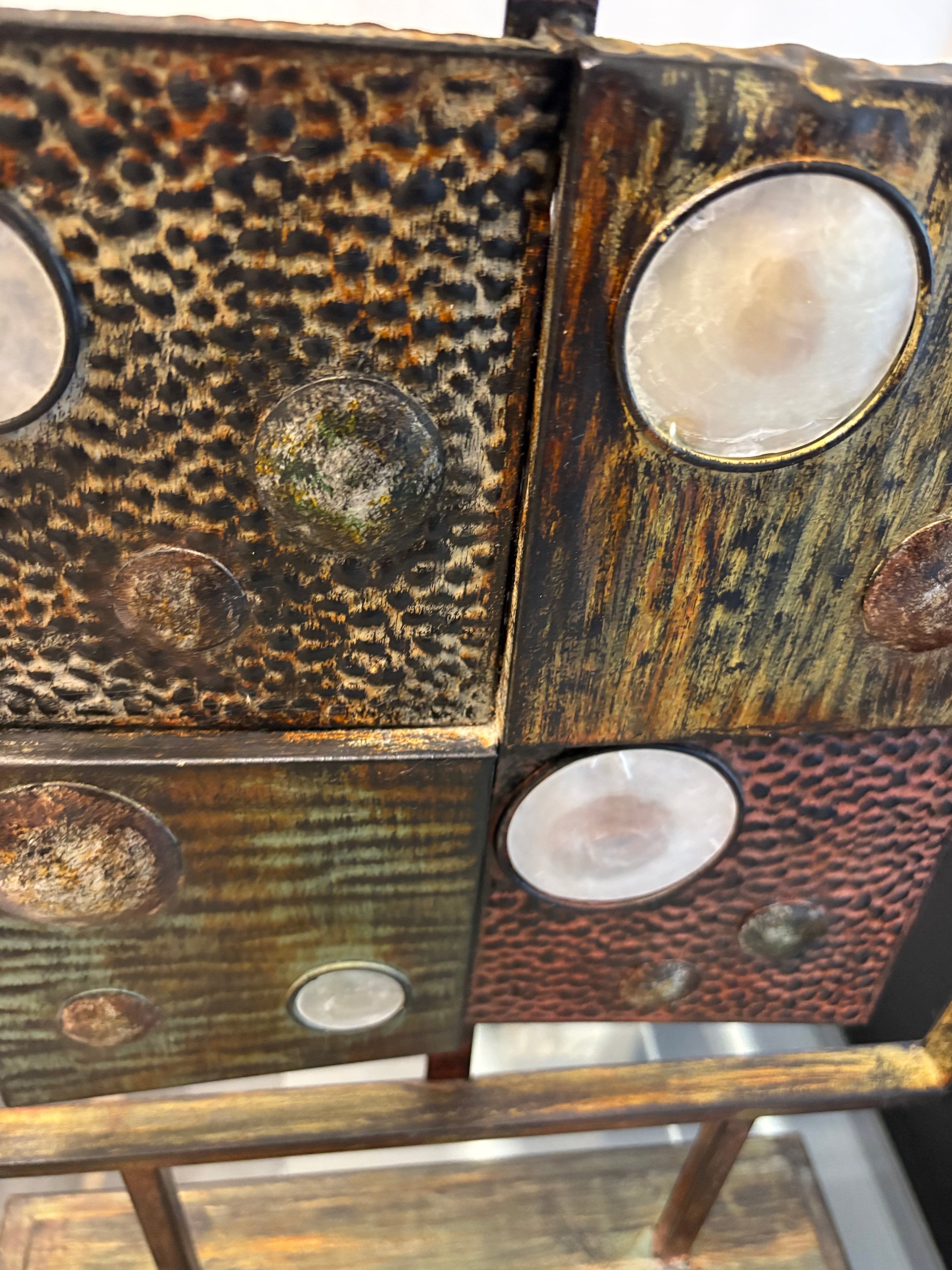 Modern Industrial Metal & Faux Stone Tabletop Sculpture