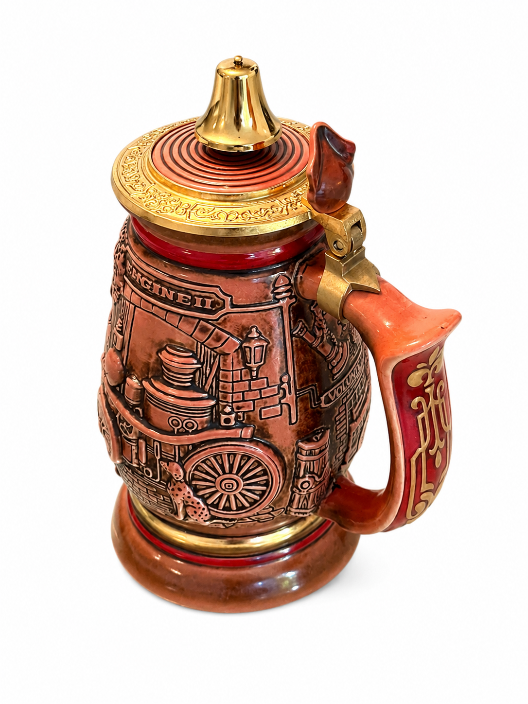 Vintage Avon 1990 Tribute to Firefighters Lidded Beer Stein – Handcrafted in Brazil