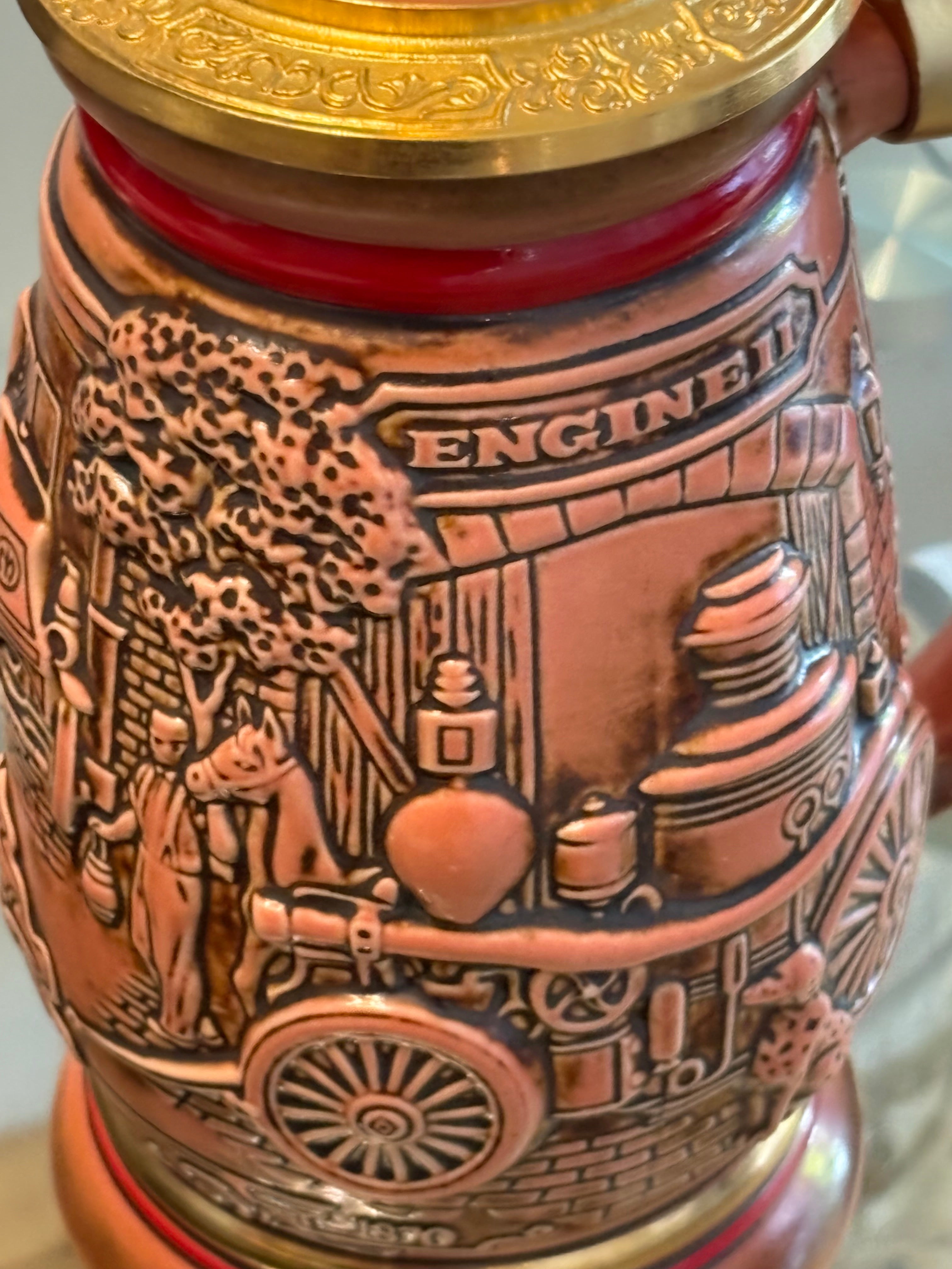 Vintage Avon 1990 Tribute to Firefighters Lidded Beer Stein – Handcrafted in Brazil