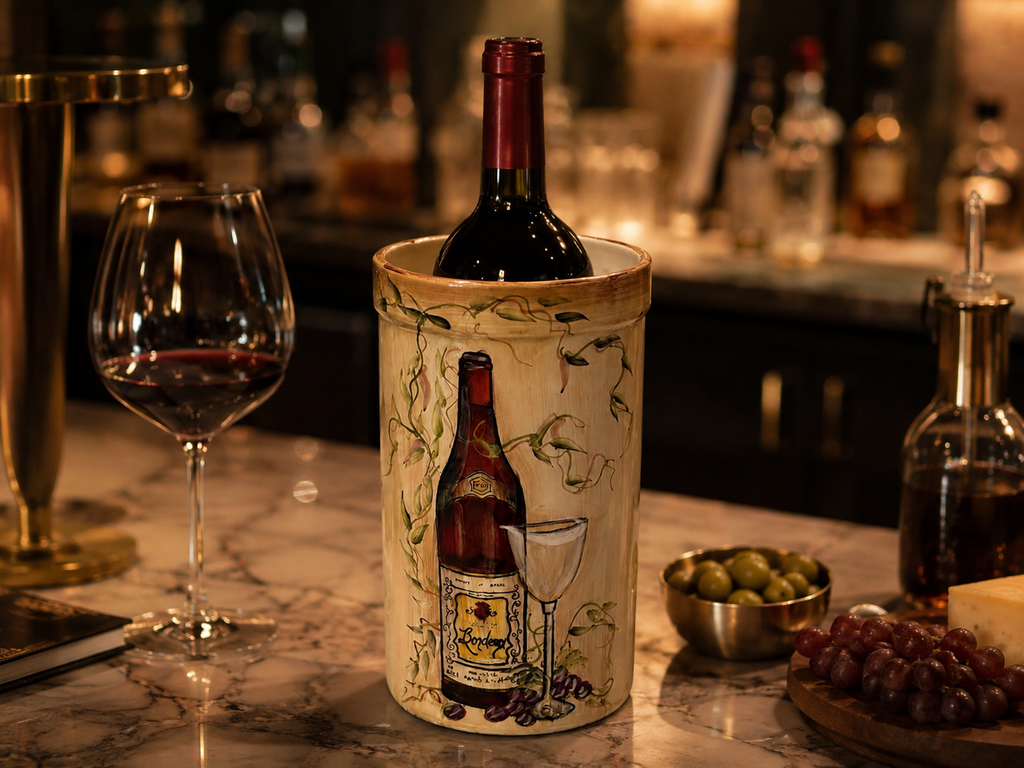 Hand-Painted Vineyard Ceramic Wine Bottle Holder