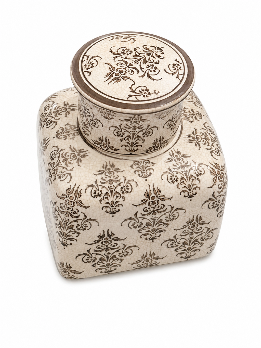 Vintage Crackle Glaze Floral Ceramic Ginger Jar with Lid