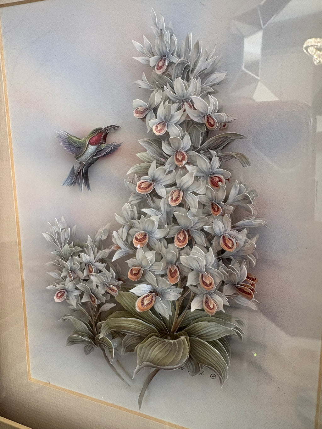Rob Halle Signed Hummingbird & Floral Framed Art