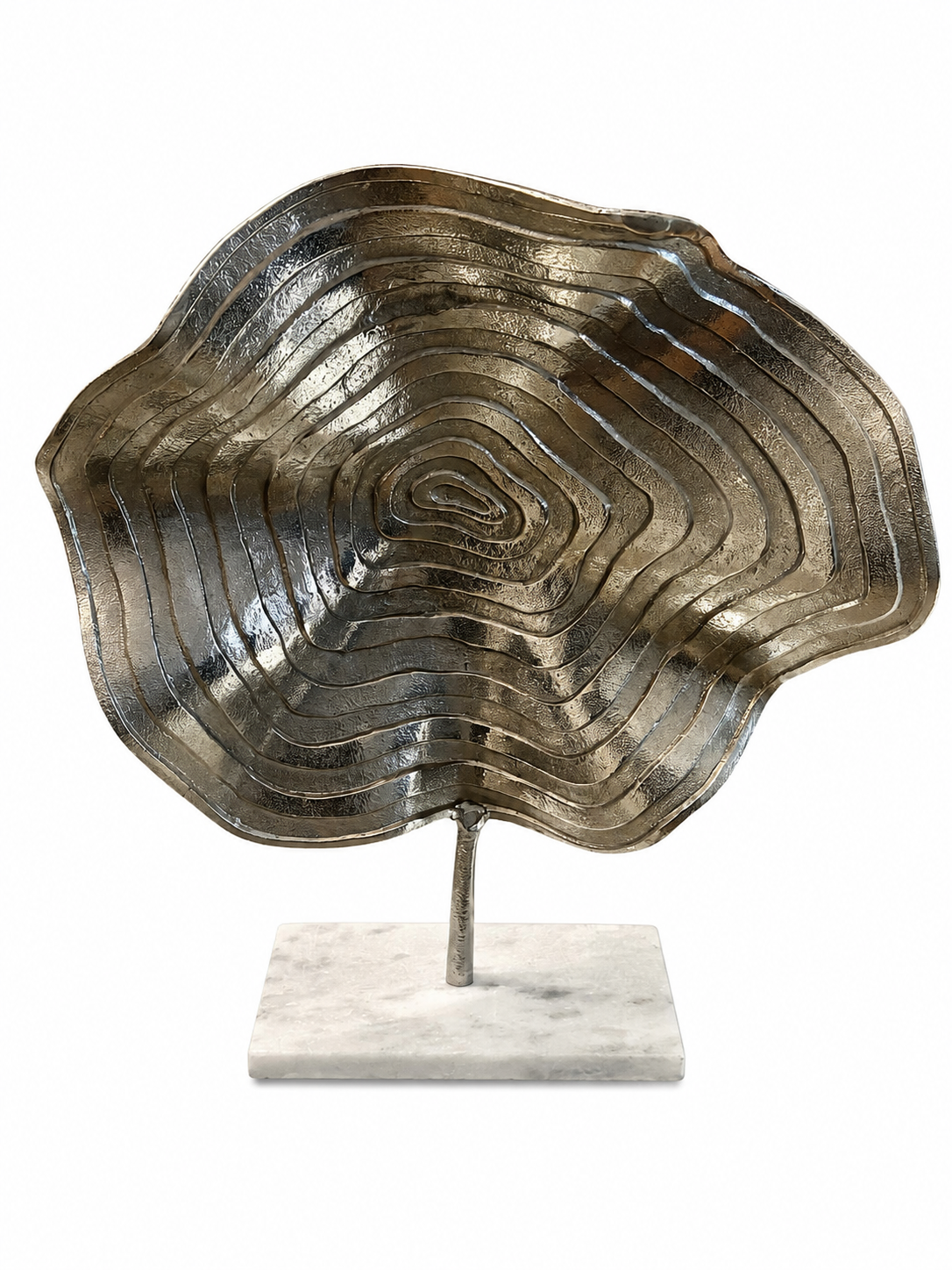 Modern Abstract Silver Metal Sculpture on Marble Base – Contemporary Tabletop Décor