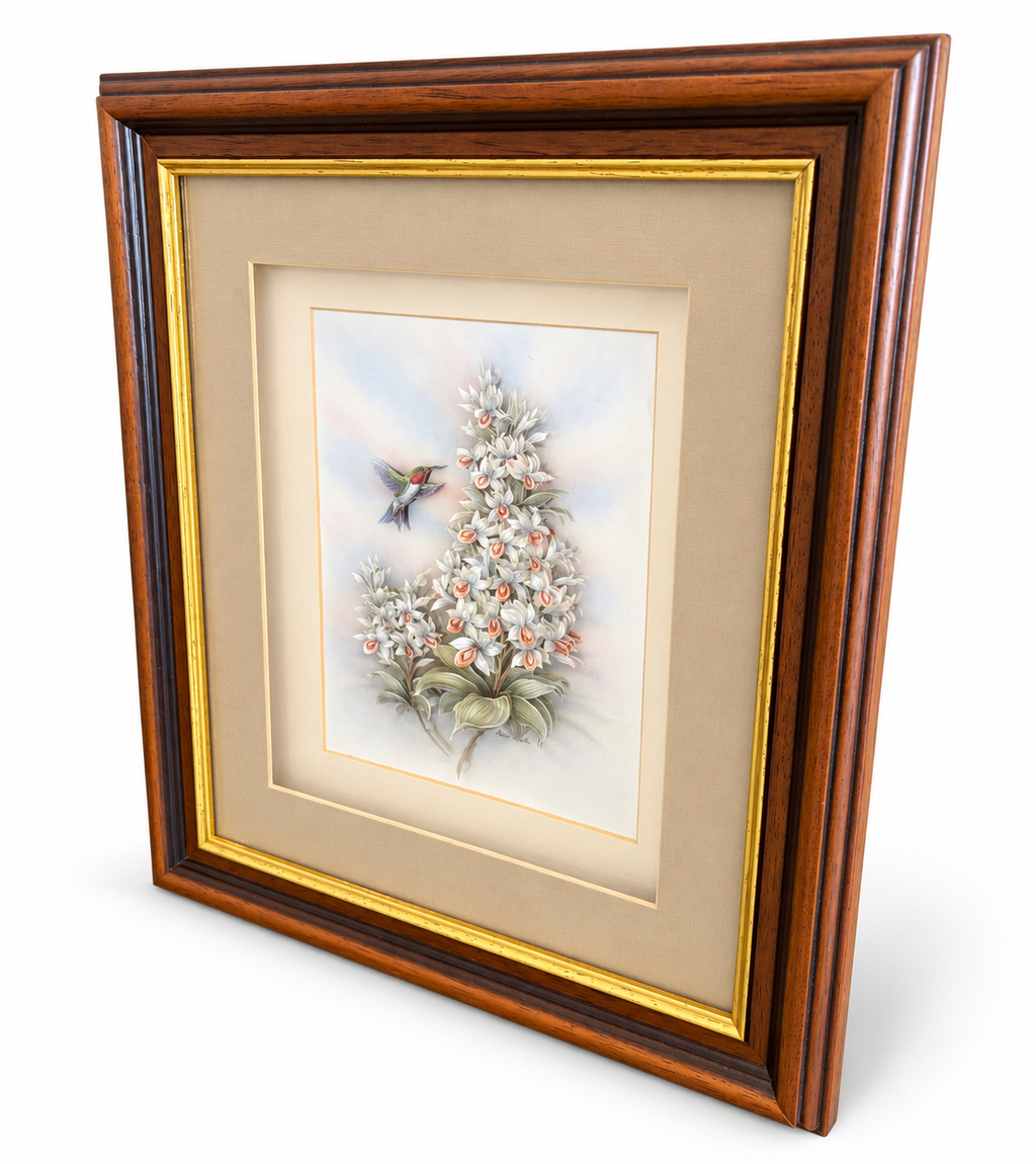 Rob Halle Signed Hummingbird & Floral Framed Art