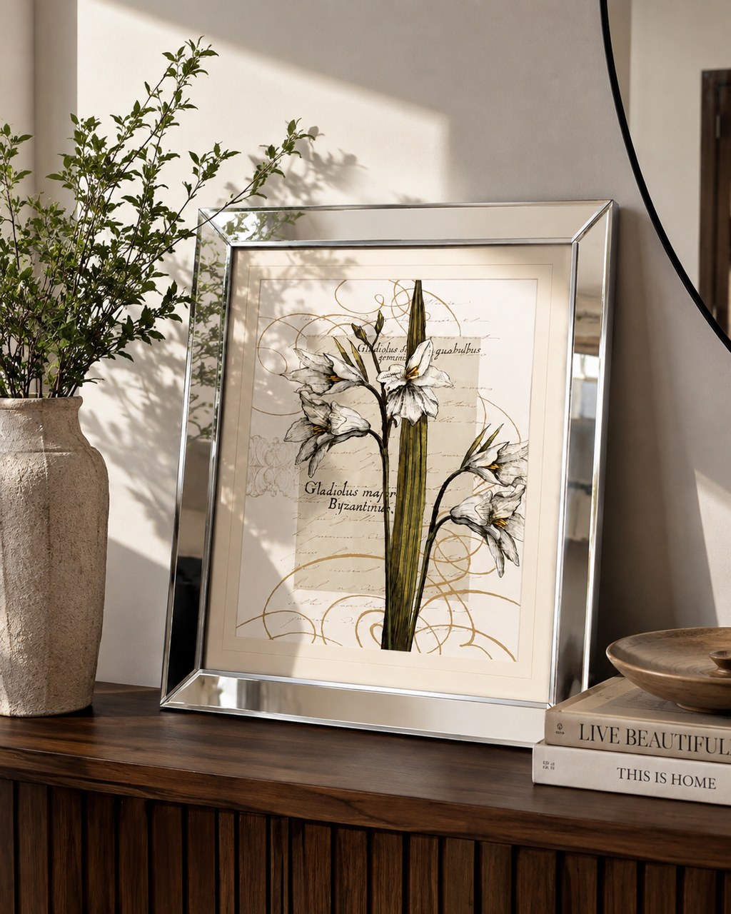 Mirrored Frame Botanical Floral Wall Art – 23” x 27.5”