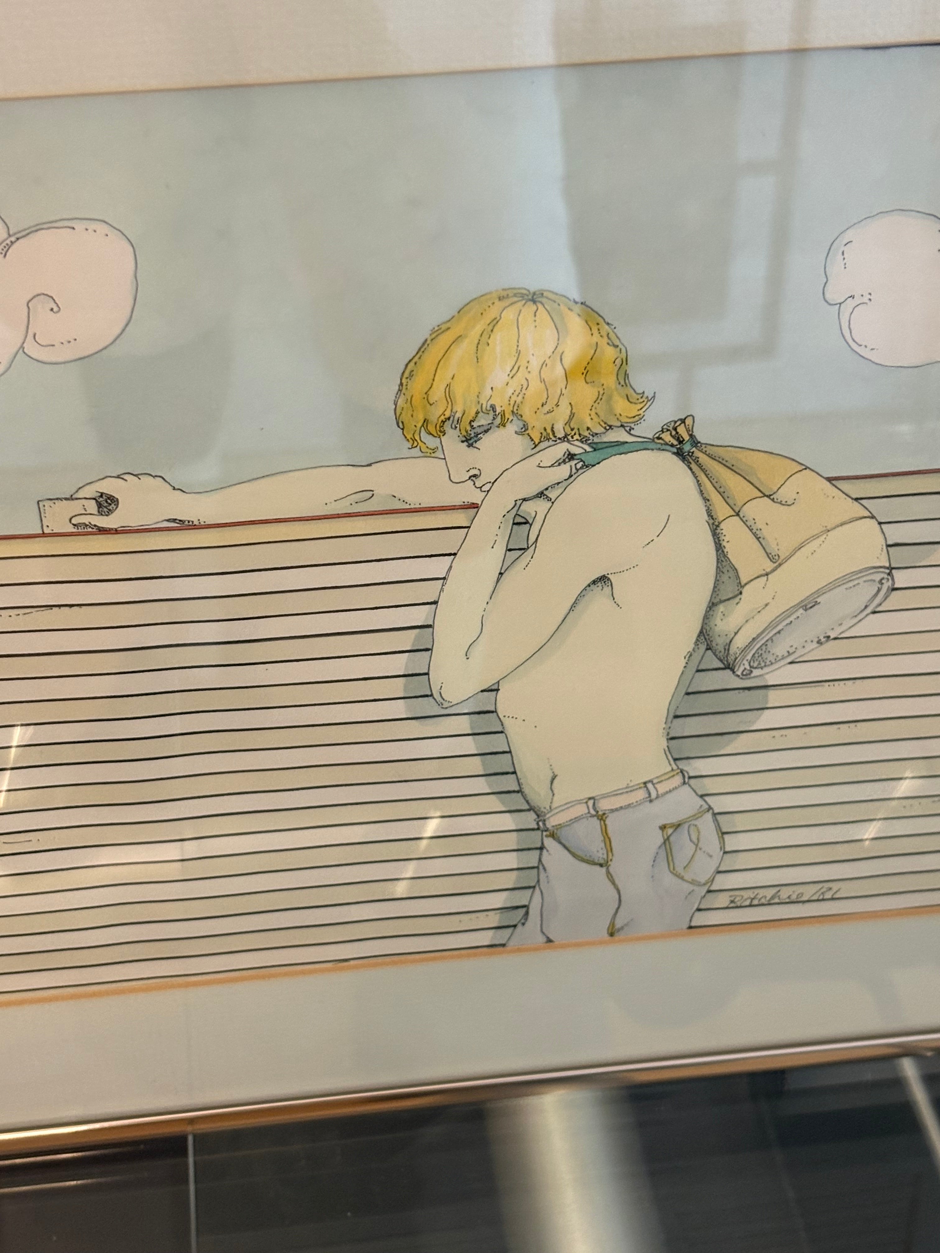 Vintage Signed Framed Art Print by Ritchie (1981)