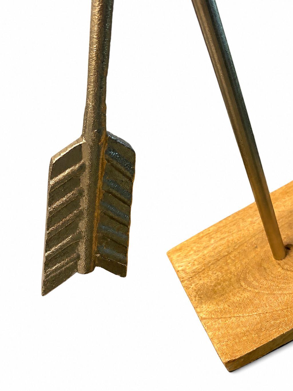 Decorative Crossed Arrow Metal Sculpture on Wooden Base