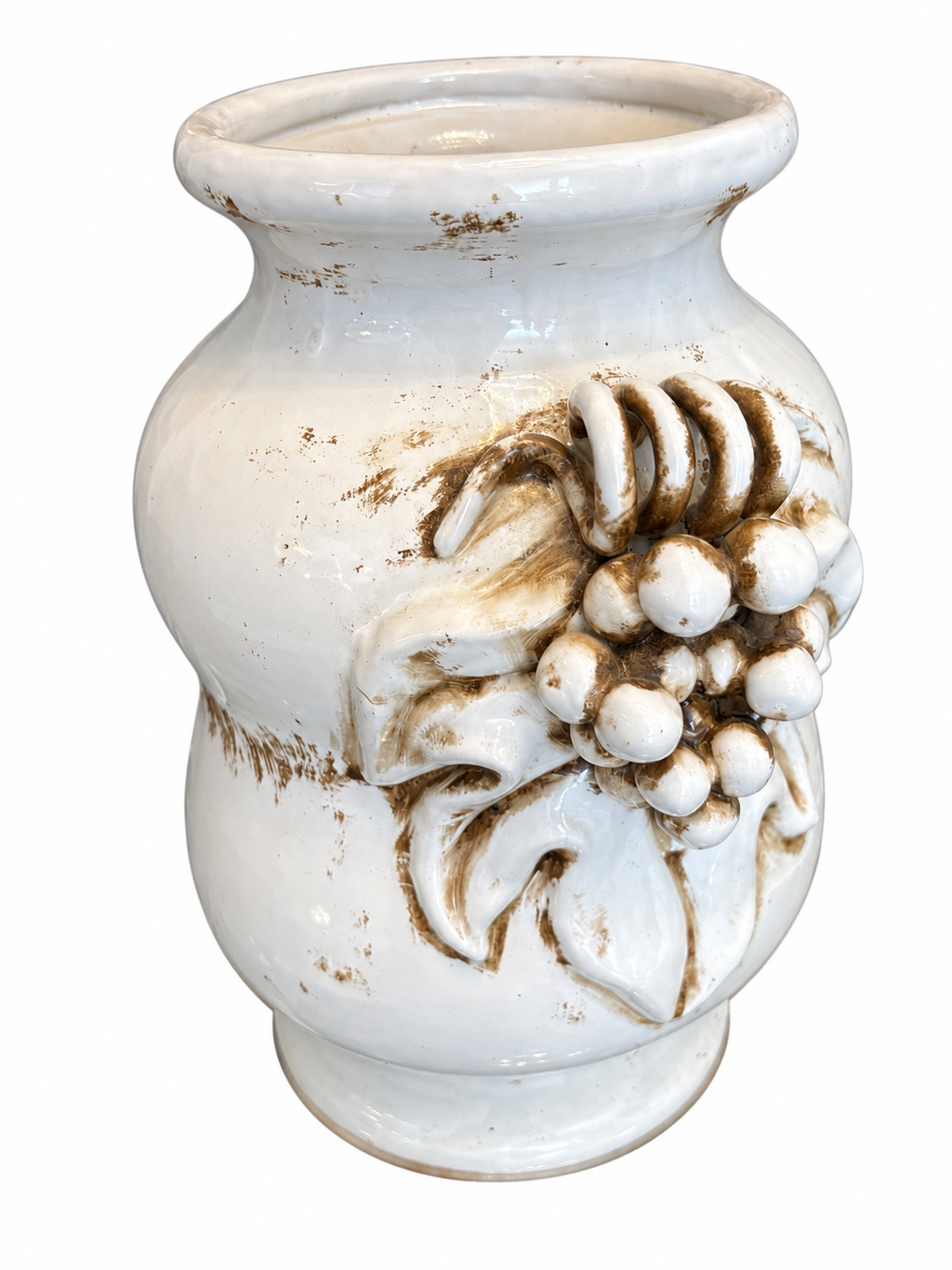 Vintage Distressed Ceramic Grape Relief Vase