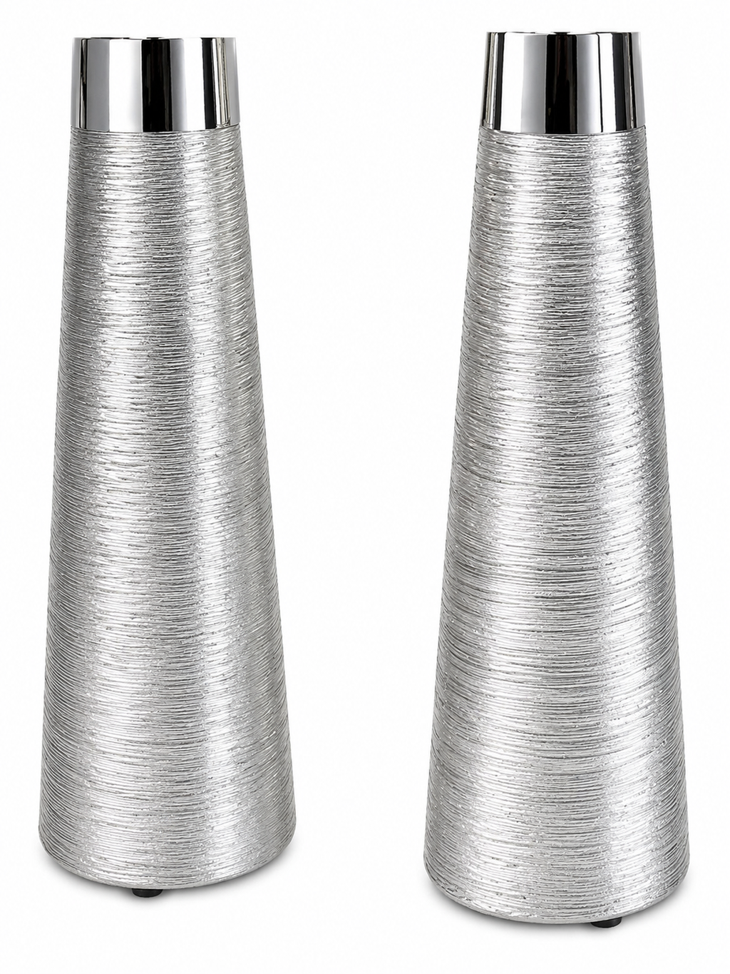 Modern Silver Metal Candle Holder Set (2-Piece) – Textured Contemporary Pillar Candle Holders