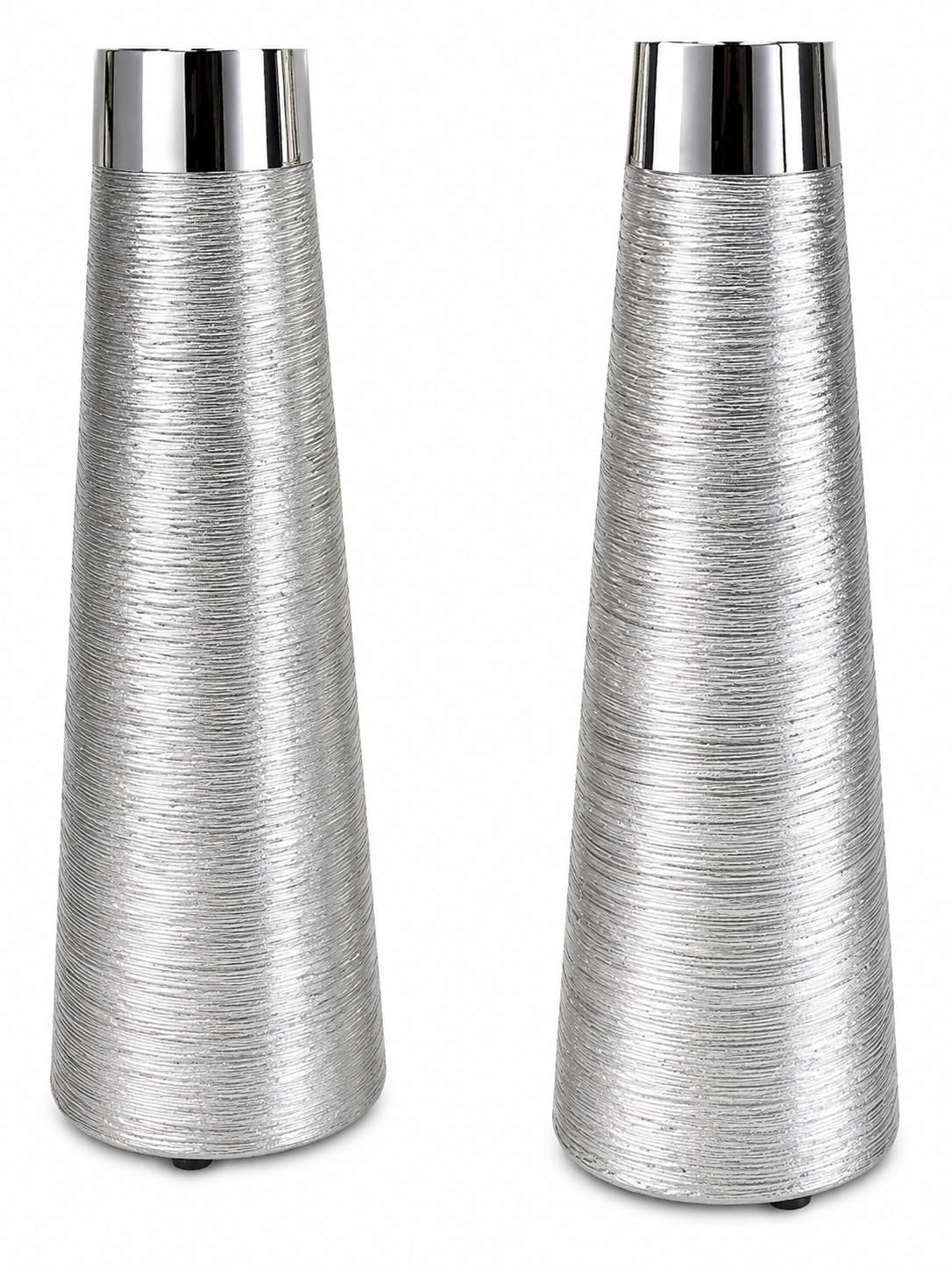 Modern Silver Metal Candle Holder Set (2-Piece) – Textured Contemporary Pillar Candle Holders