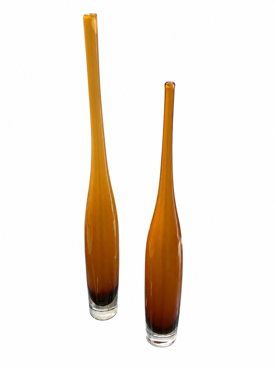 Set of 2 Tall Amber Art Glass Bud Vases – Modern Sculptural Décor