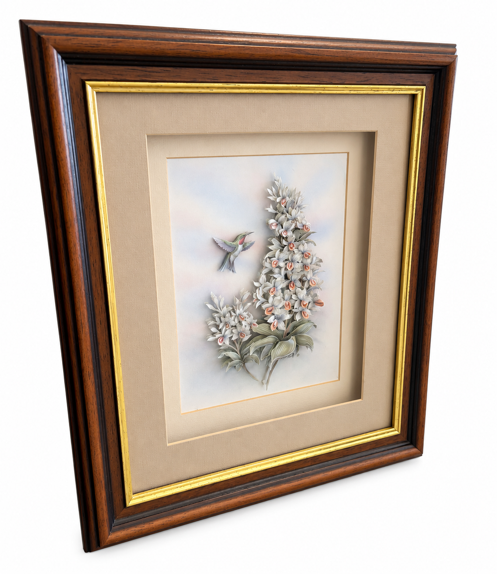 Rob Halle Signed Hummingbird & Floral Framed Art