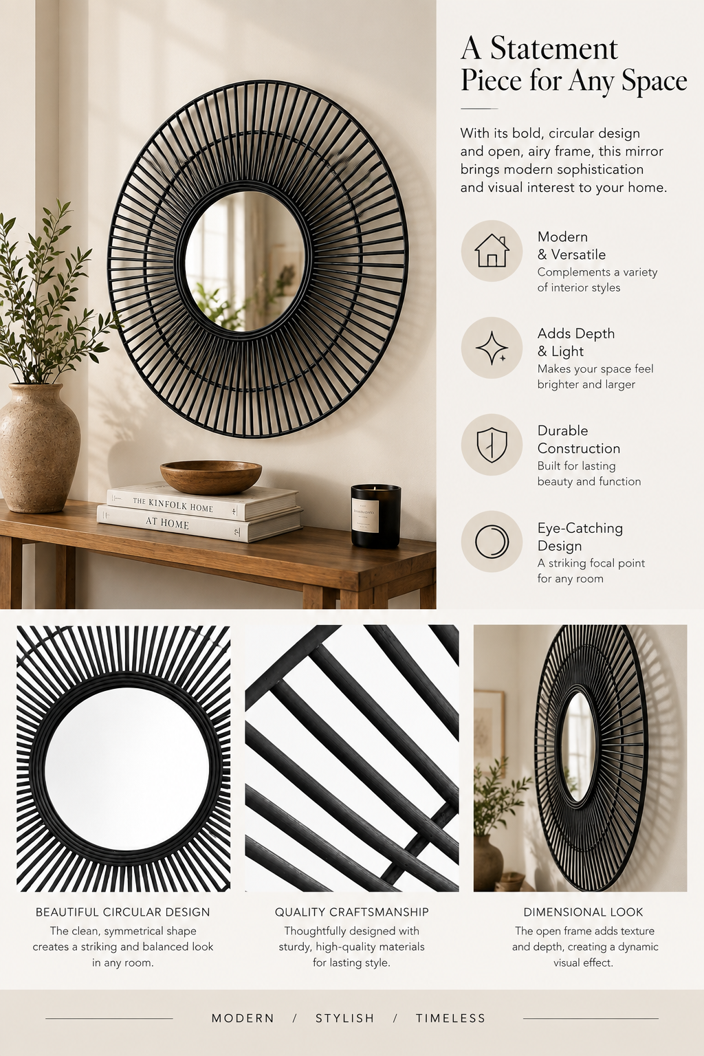 Black Sunburst Statement Wall Mirror