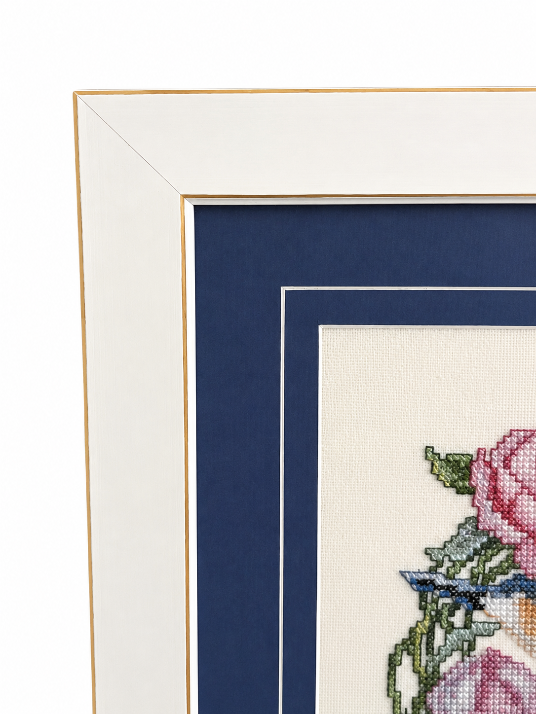 Handcrafted Floral Heart Cross-Stitch Framed Wall Art