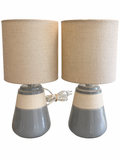 Set of 2 Modern Grey & Cream Ceramic Table Lamps with Linen Shades