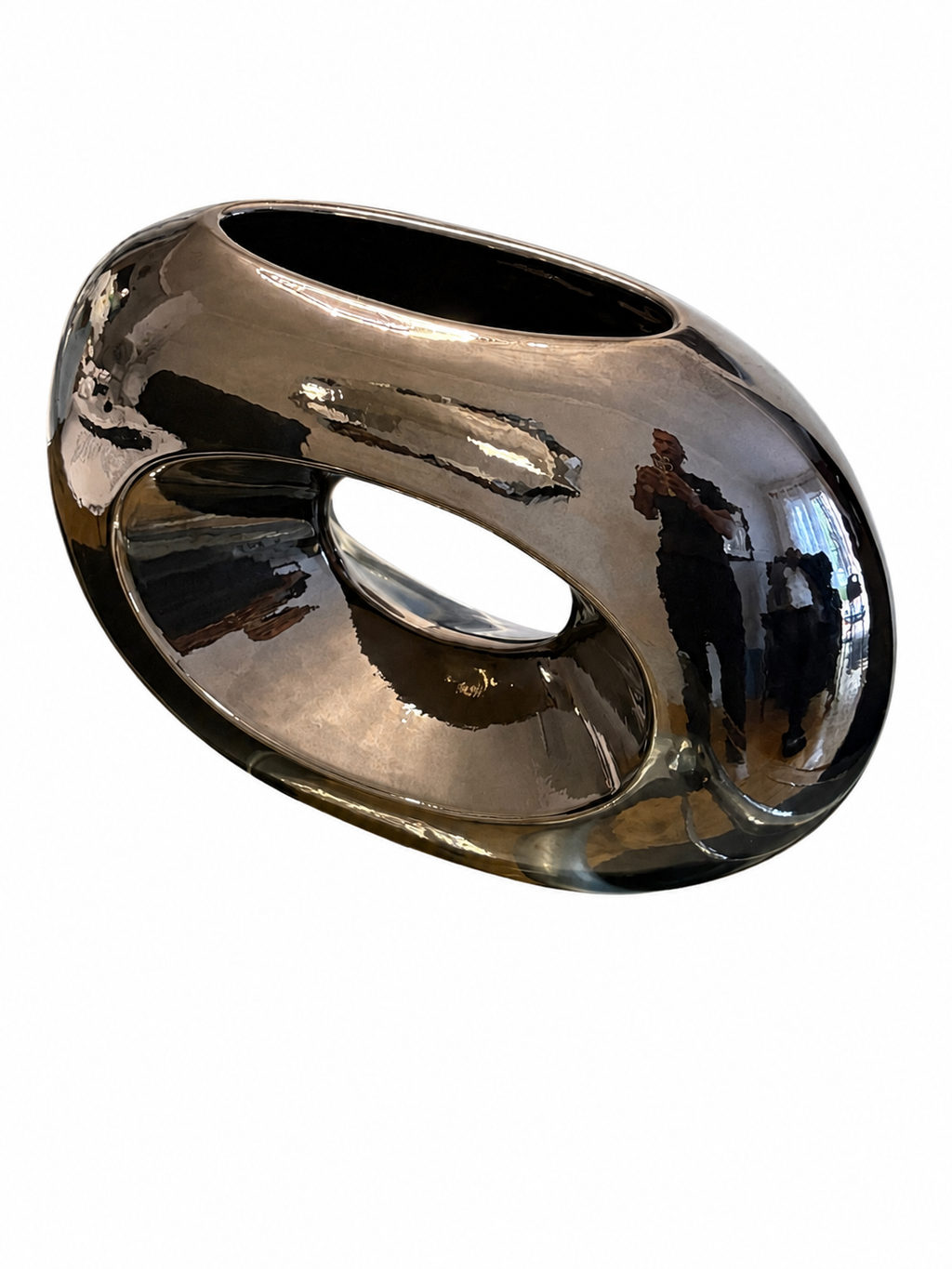 Modern Abstract Metallic Oval Sculptural Vase