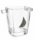 Nautical Glass Ice Bucket with Pewter Sailboat Emblem