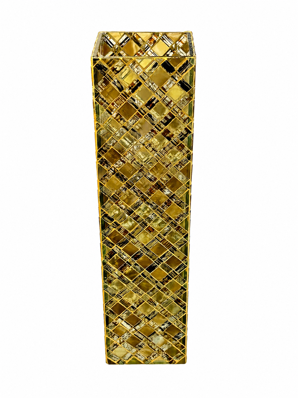 Tall Gold Mosaic Decorative Vase – Handcrafted Mirrored Glass Accent