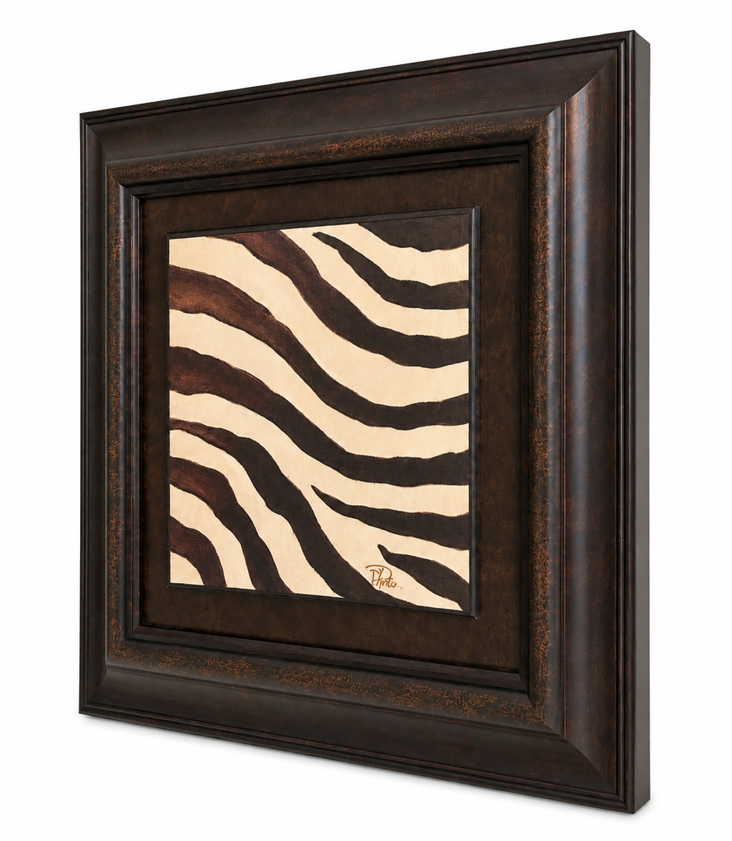 Framed Zebra Stripe Wall Art – Distressed Bronze Finish