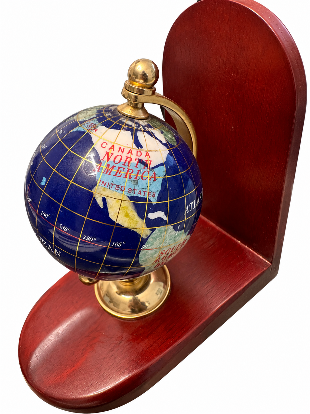 Vintage Globe Bookends – Mahogany Wood & Brass-Tone Set