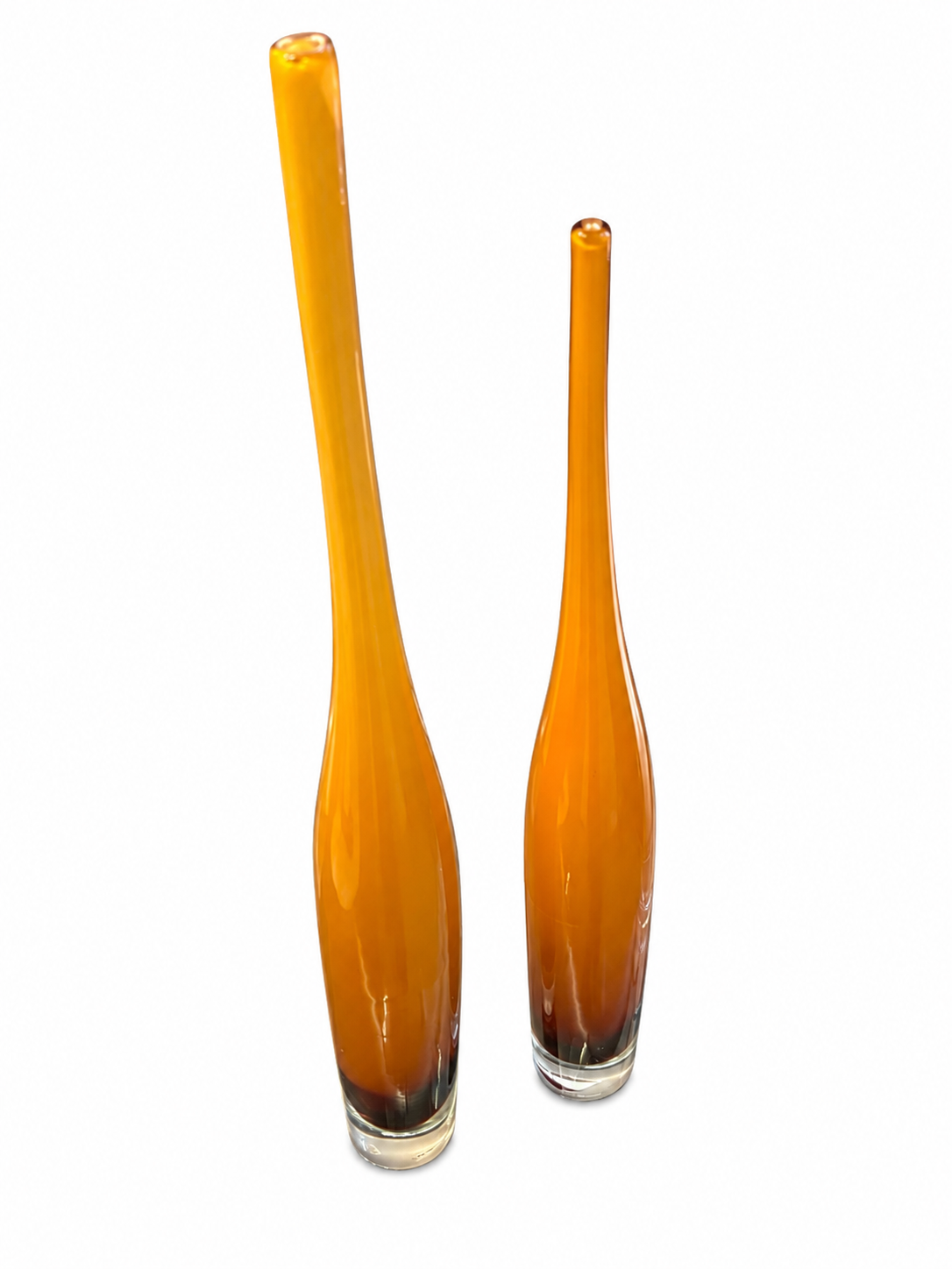 Set of 2 Tall Amber Art Glass Bud Vases – Modern Sculptural Décor