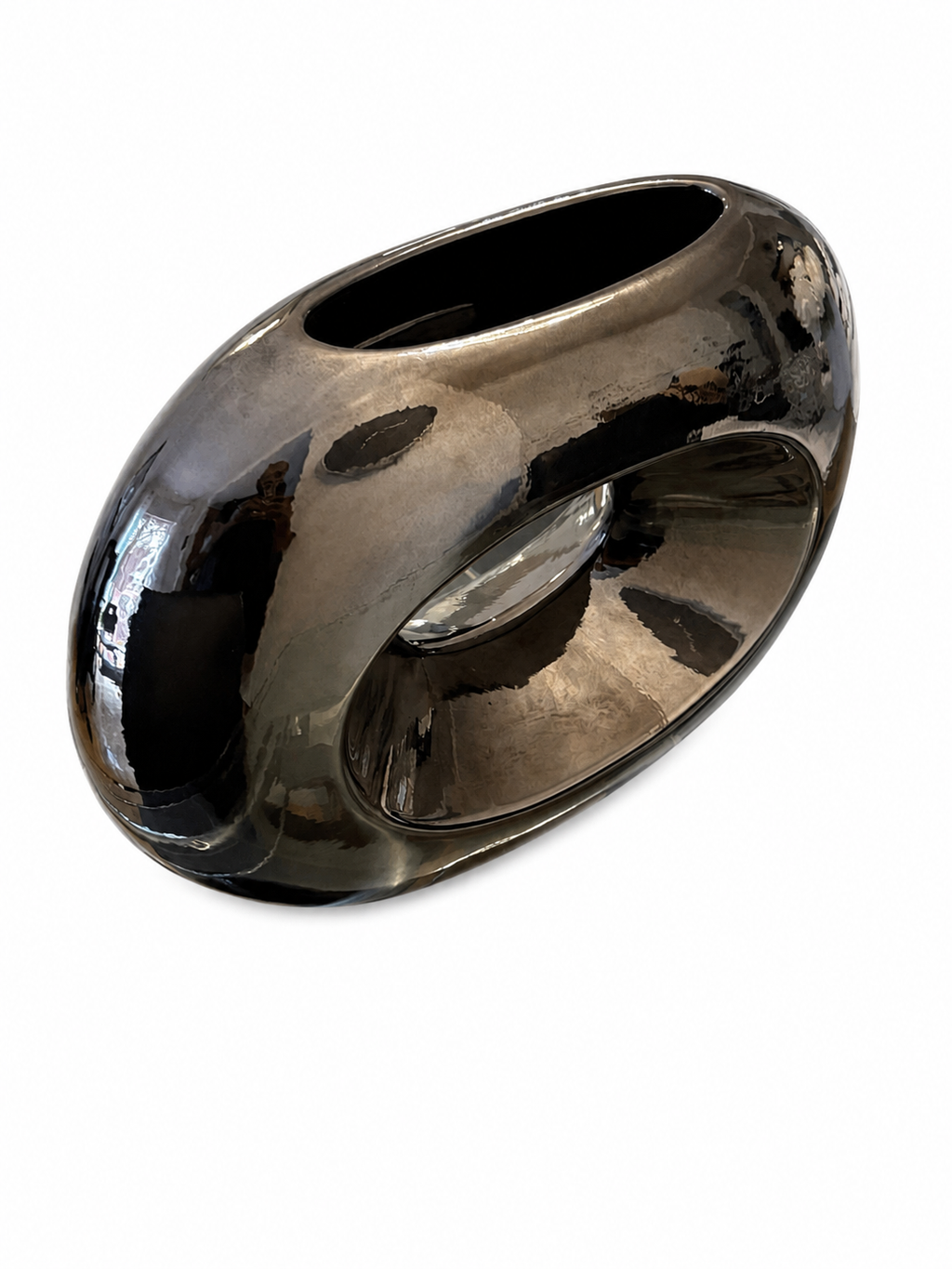 Modern Abstract Metallic Oval Sculptural Vase