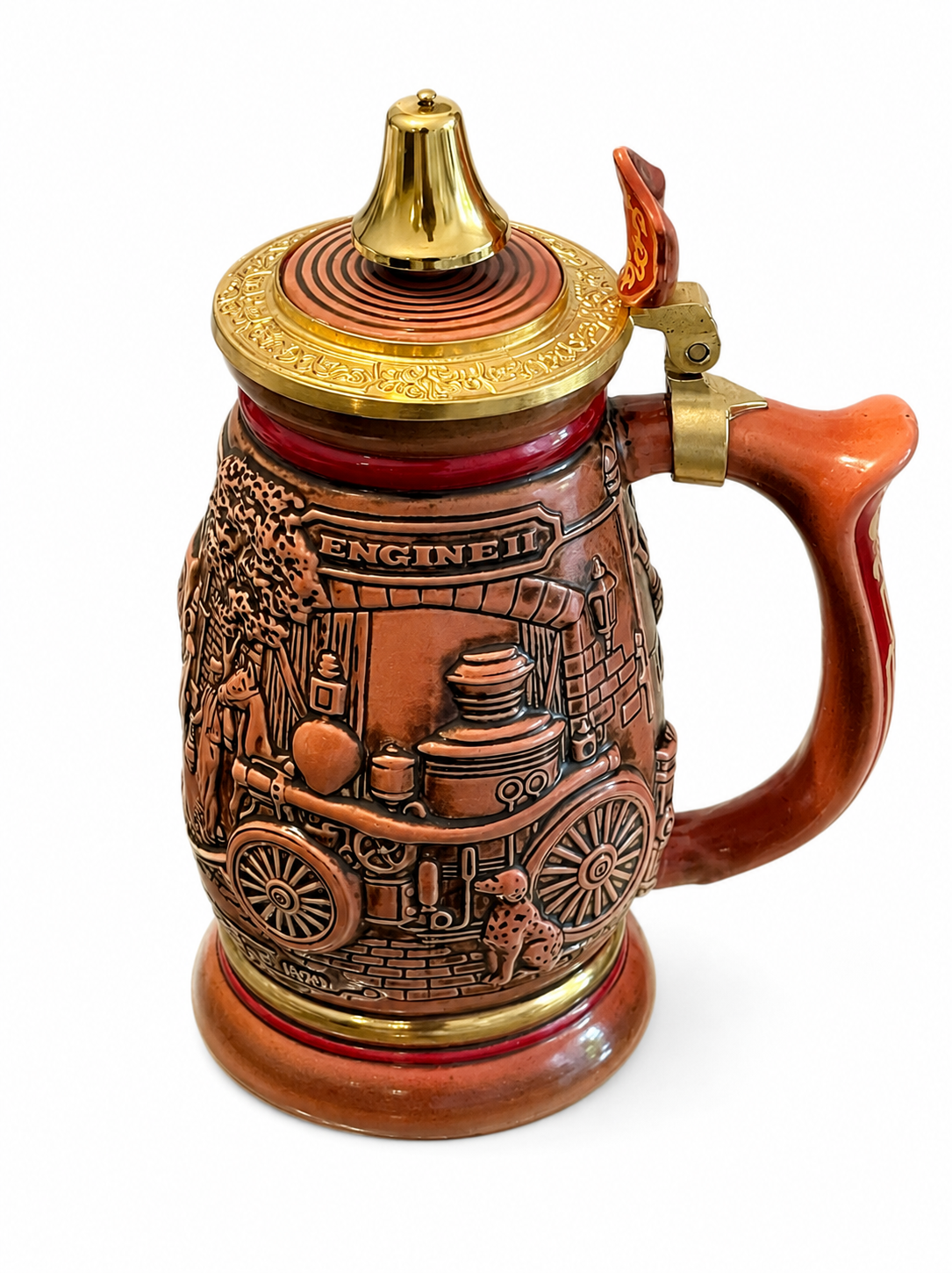 Vintage Avon 1990 Tribute to Firefighters Lidded Beer Stein – Handcrafted in Brazil
