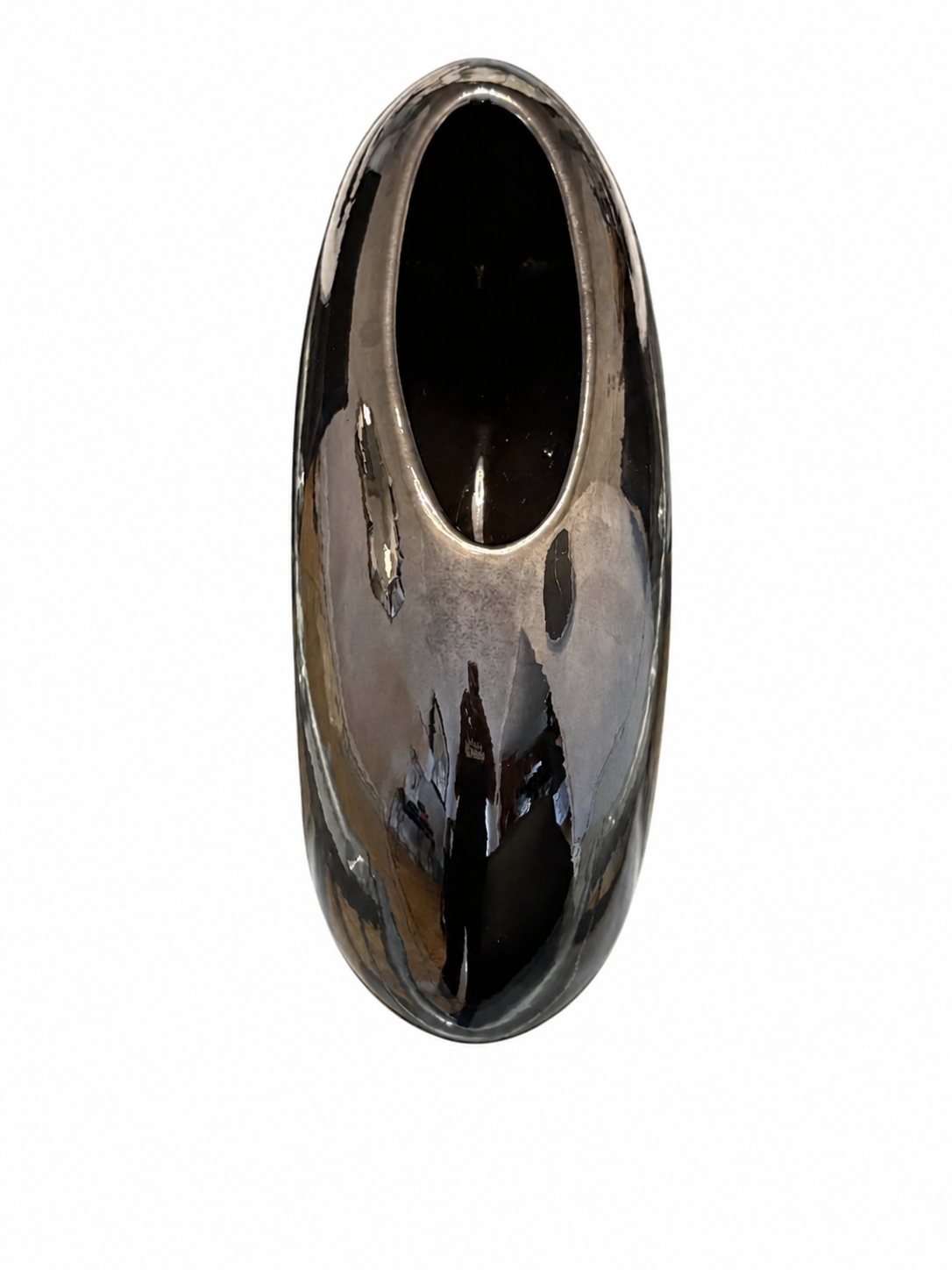 Modern Abstract Metallic Oval Sculptural Vase
