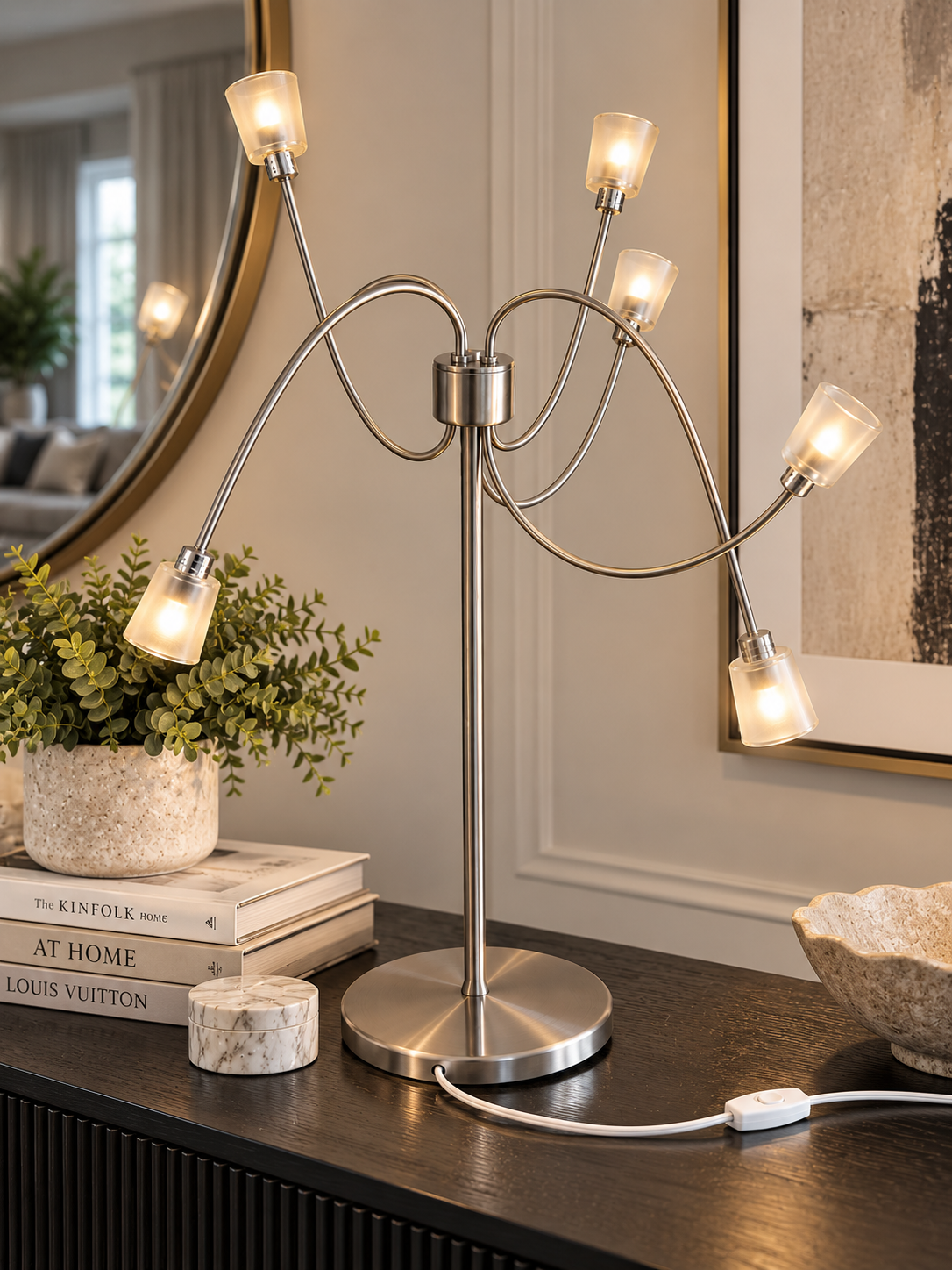 Modern Brushed Nickel 6-Light Flexible Arm Table Lamp