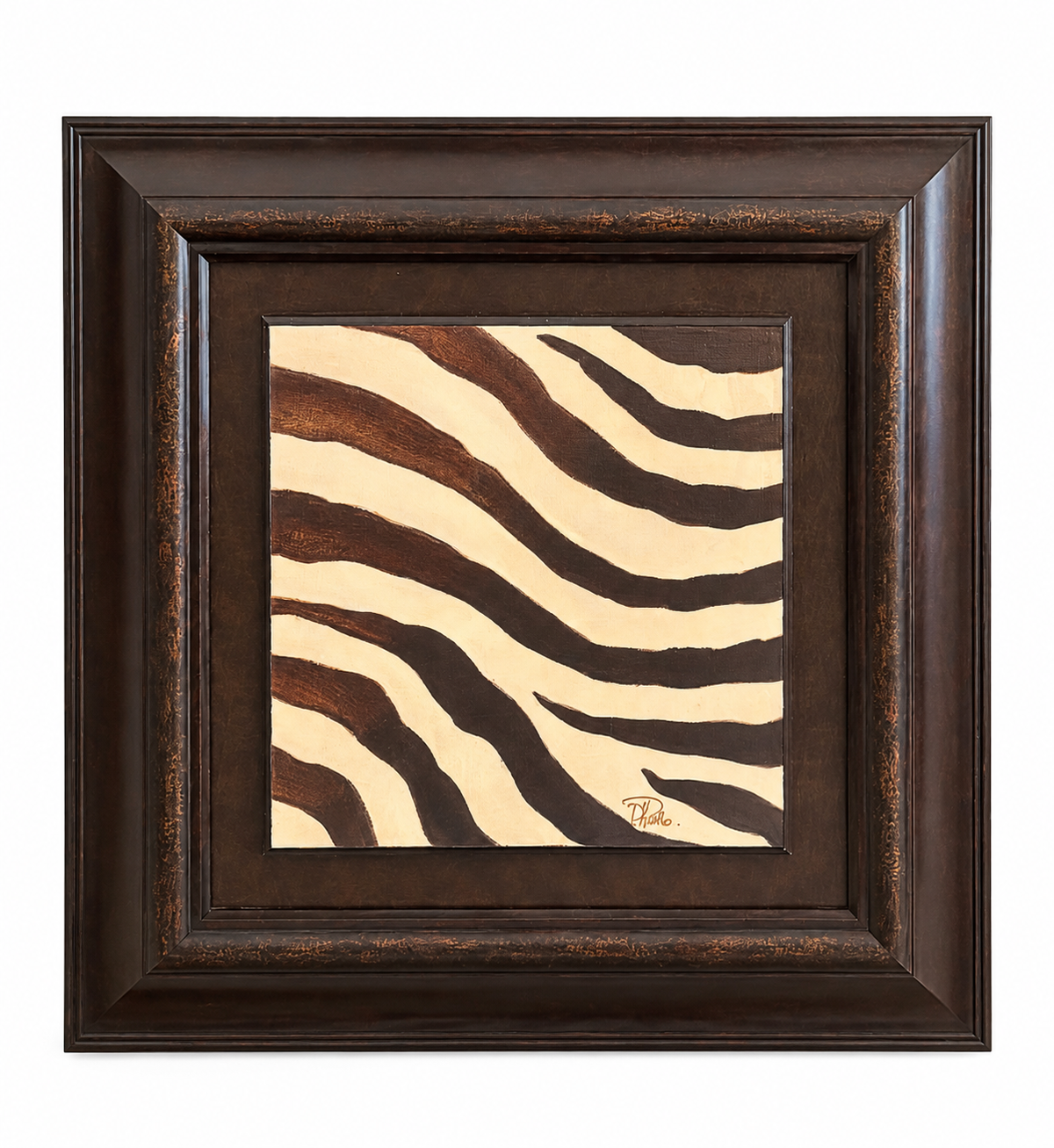 Framed Zebra Stripe Wall Art – Distressed Bronze Finish