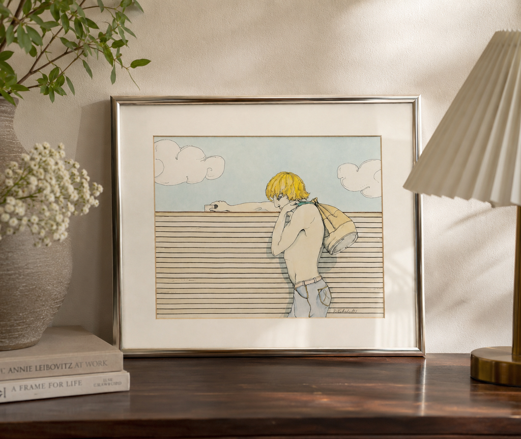 Vintage Signed Framed Art Print by Ritchie (1981)