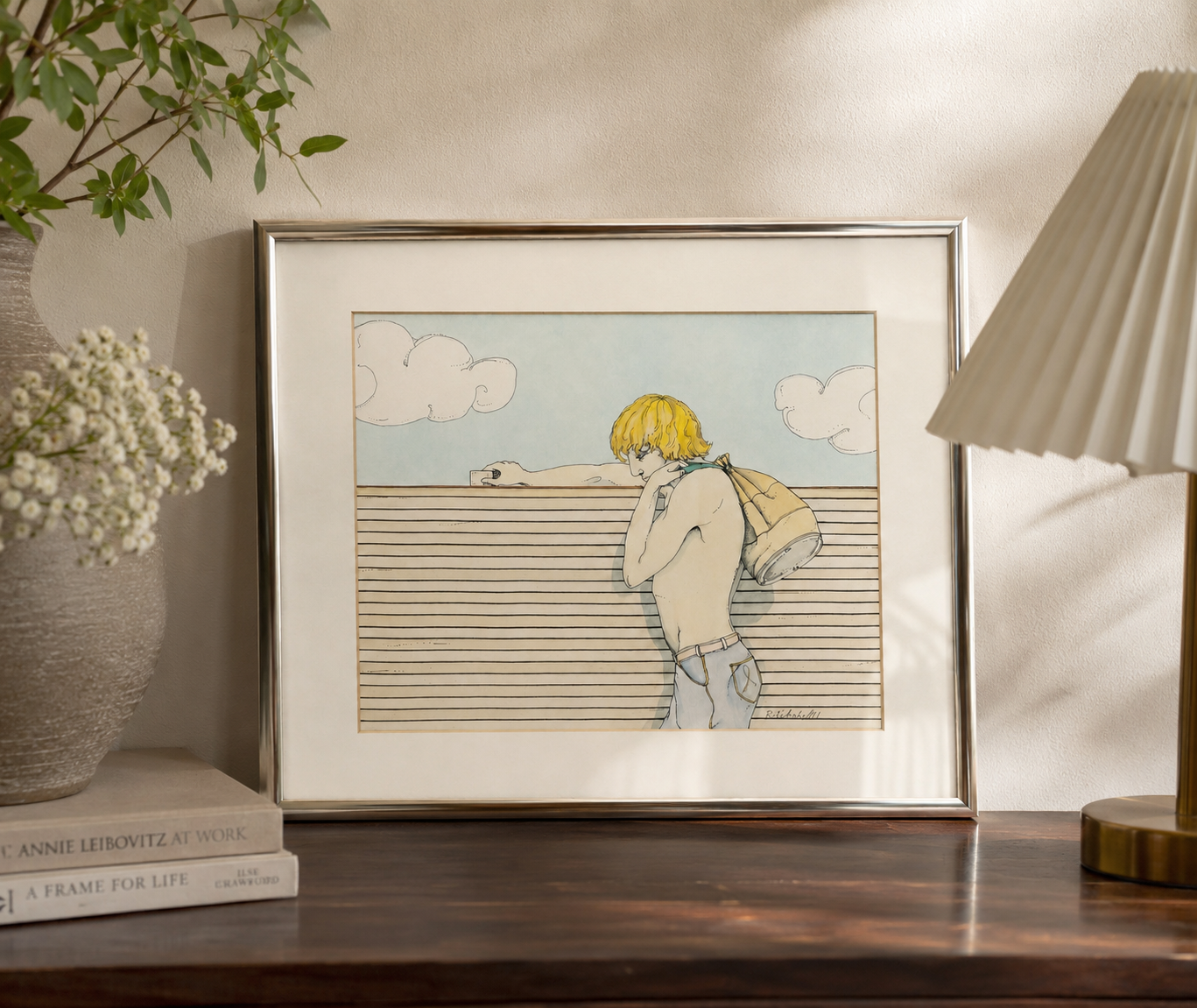 Vintage Signed Framed Art Print by Ritchie (1981)