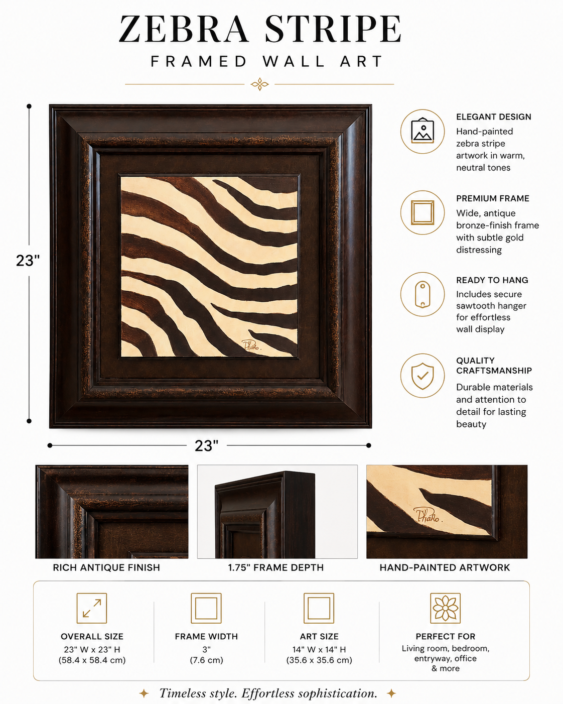 Framed Zebra Stripe Wall Art – Distressed Bronze Finish