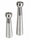 Modern Silver Metal Candle Holder Set (2-Piece) – Textured Contemporary Pillar Candle Holders