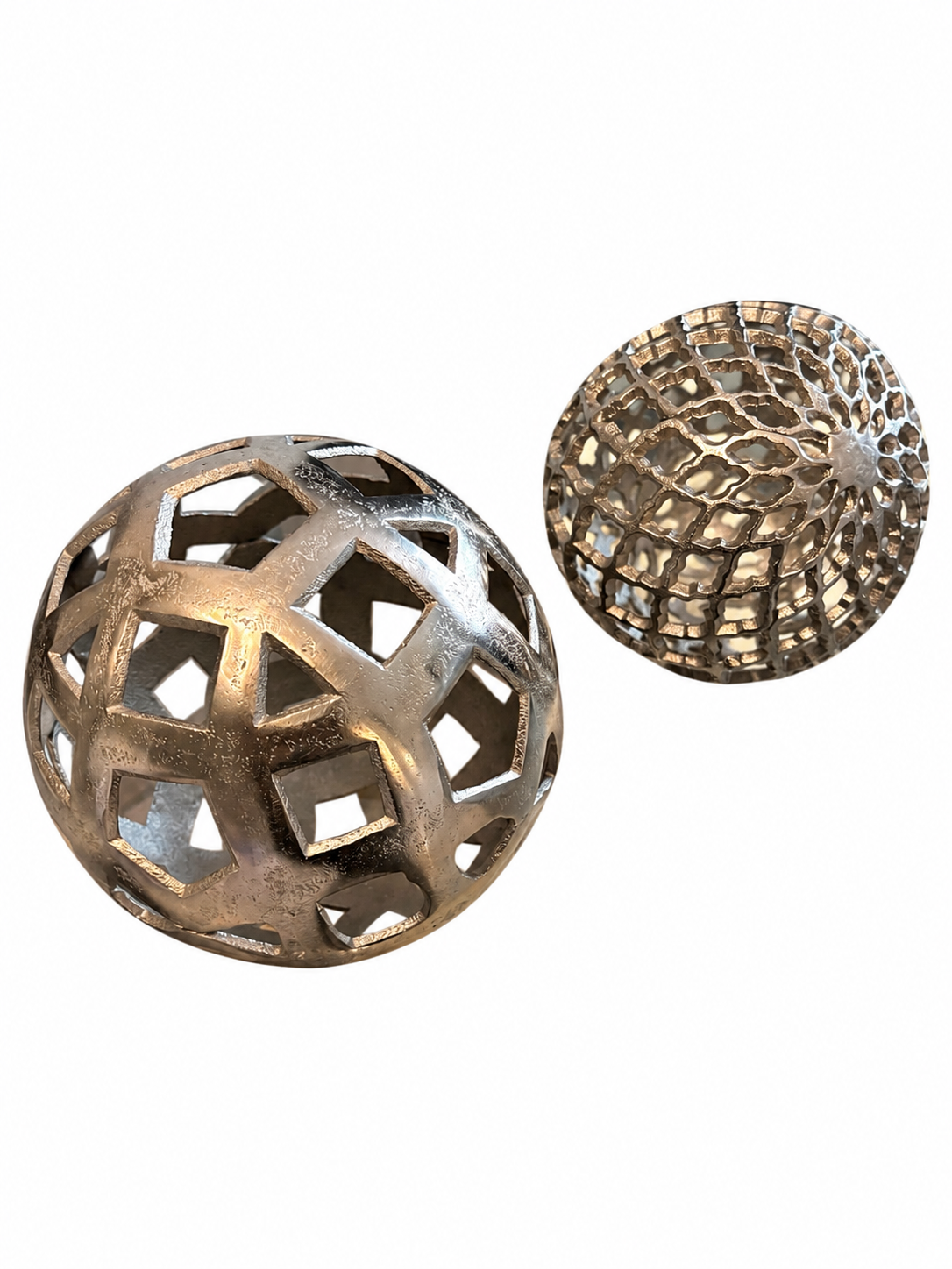 Set of 2 Silver Openwork Decorative Spheres
