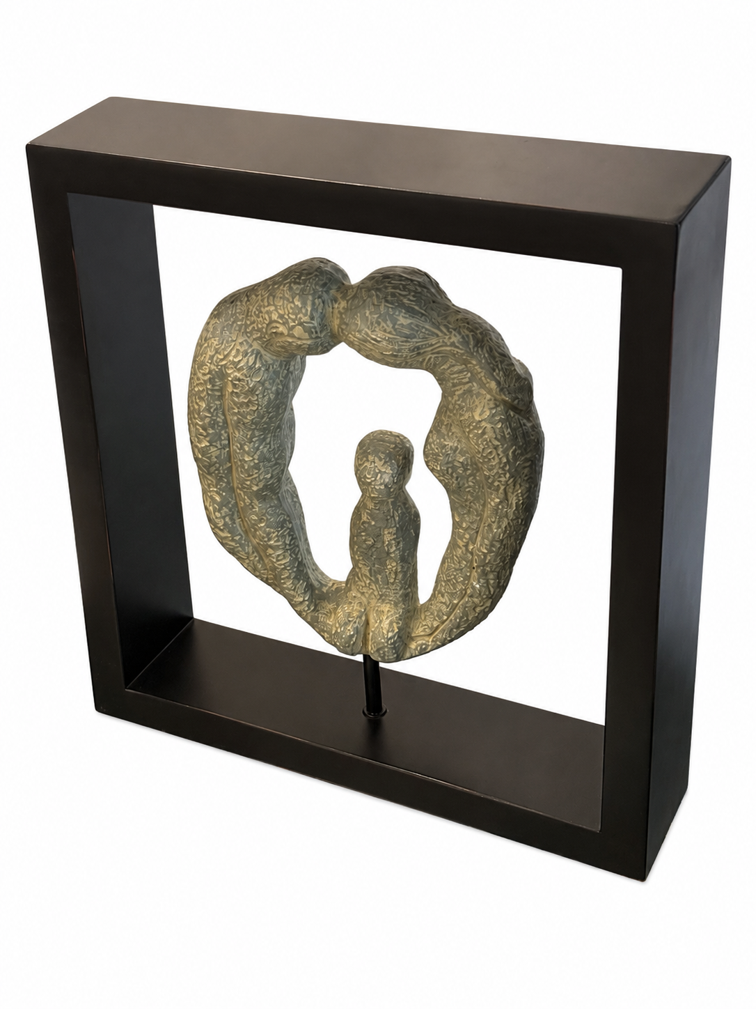 Modern Abstract Family Embrace Sculpture in Black Display Frame