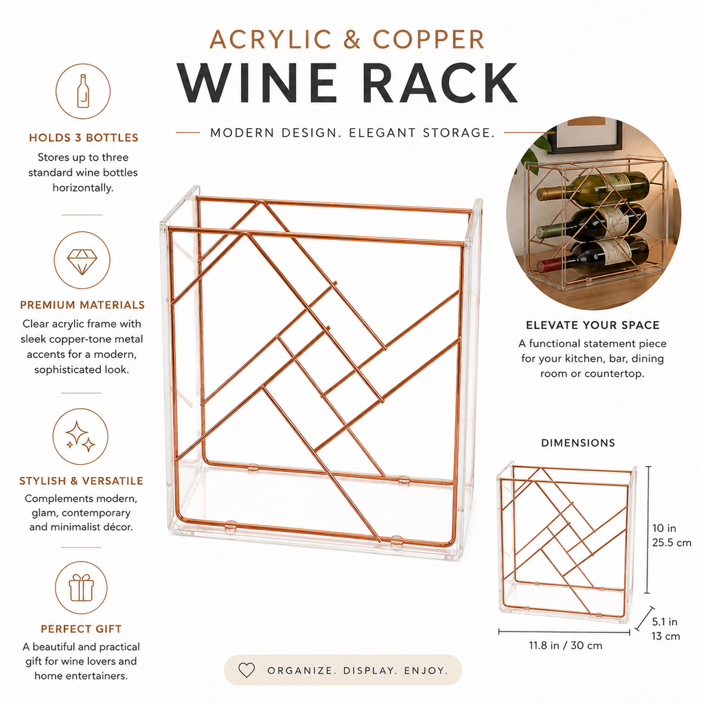 Modern Geometric Acrylic & Rose Gold Wine Rack