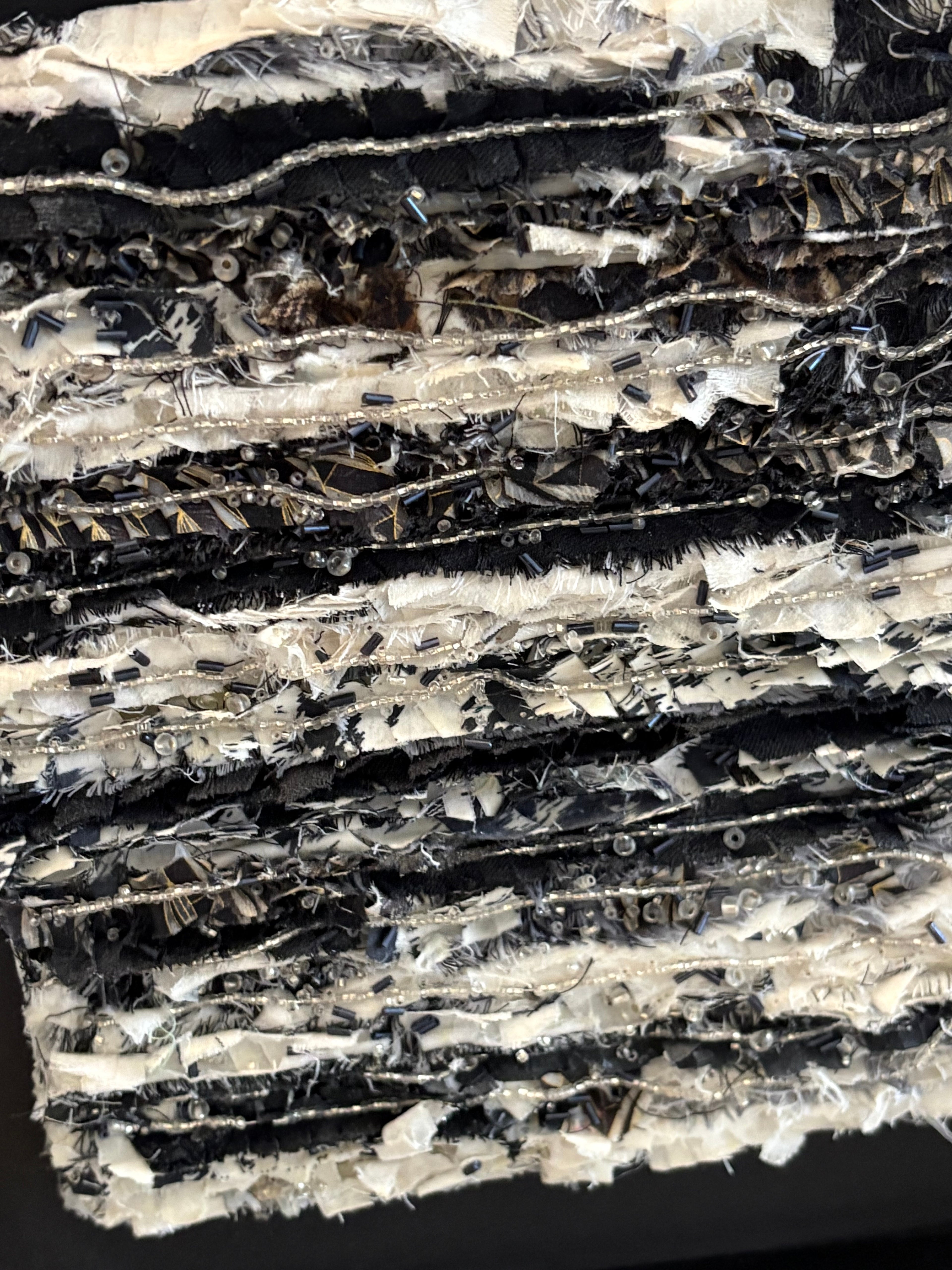 Framed Monochrome Mixed Media Textile Wall Art