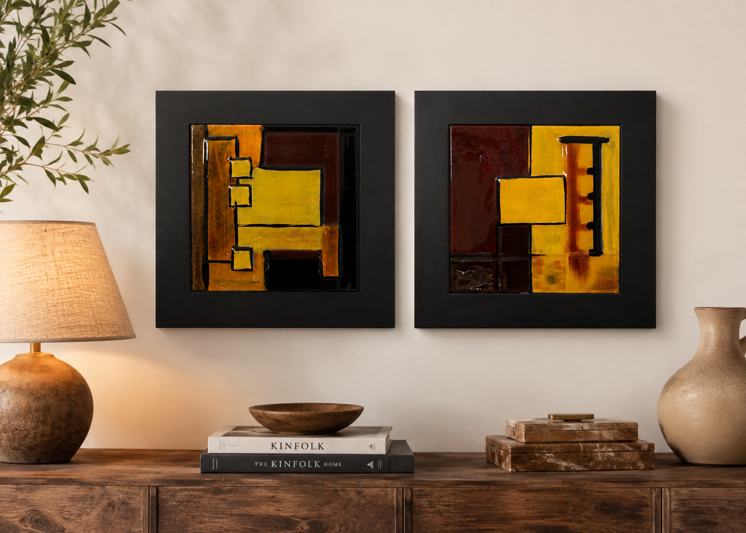 Mid-Century Modern Abstract Ceramic Wall Art Duo