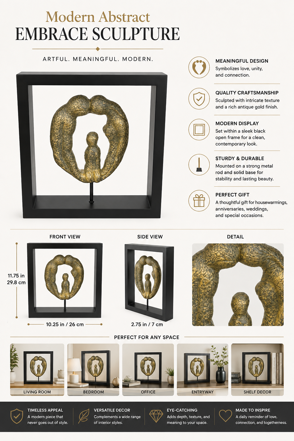 Modern Abstract Family Embrace Sculpture in Black Display Frame