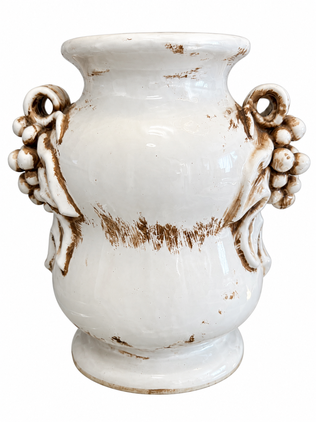 Vintage Distressed Ceramic Grape Relief Vase