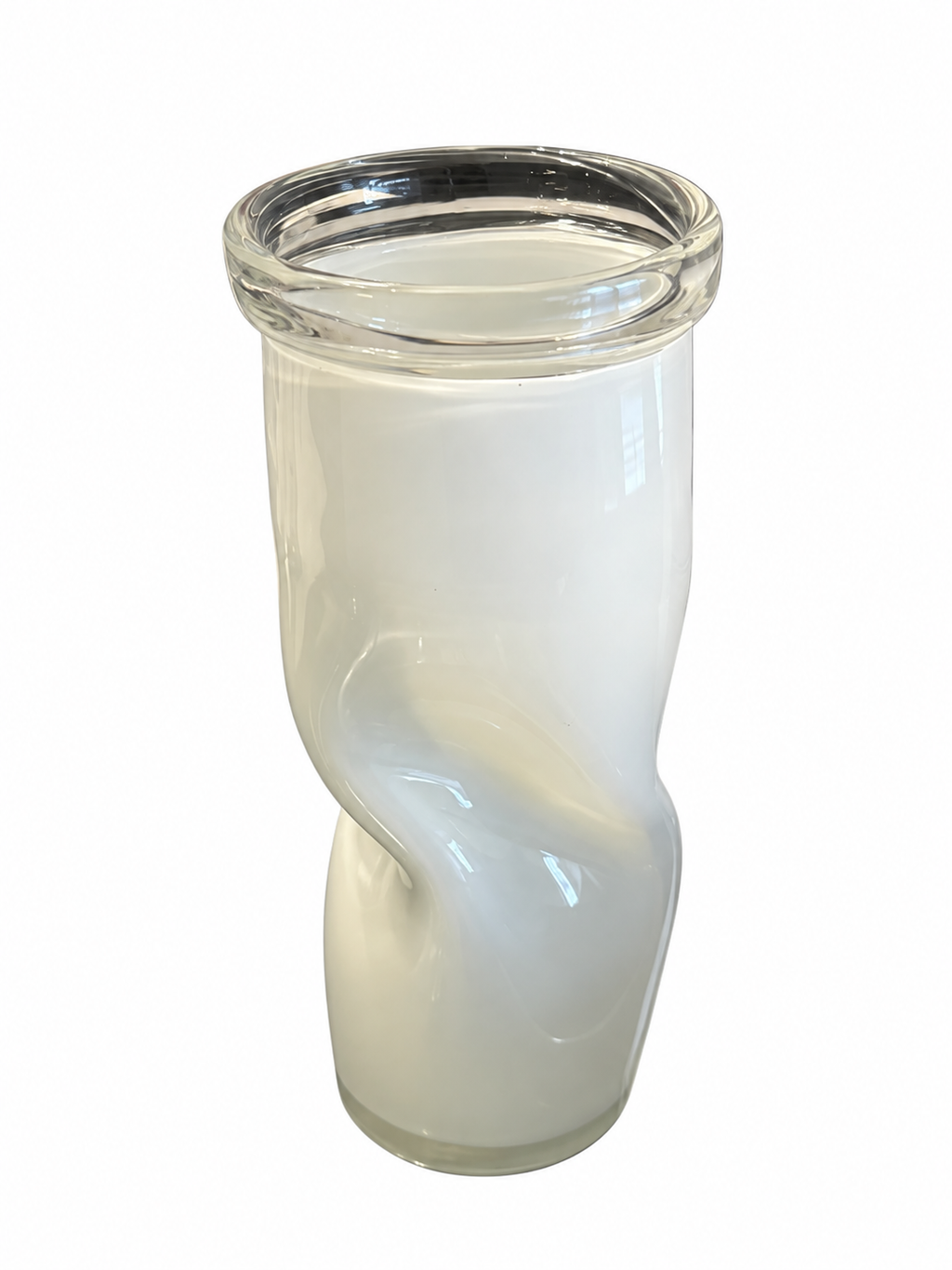 Sculptural White Art Glass Twist Vase